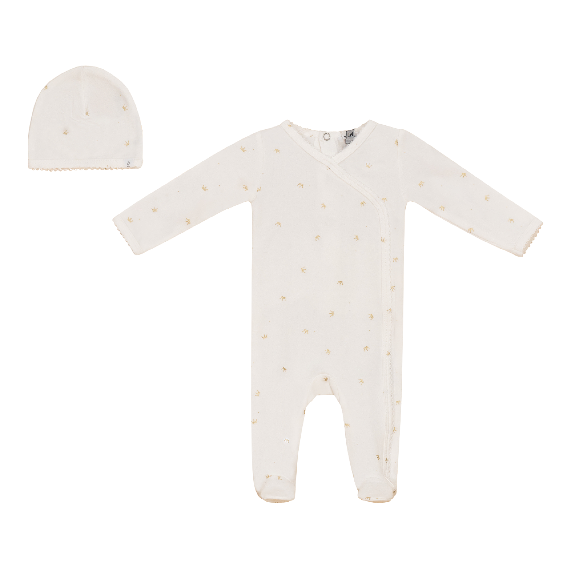 Crown Print Onesie Set in Powder Gold by Little Fragile