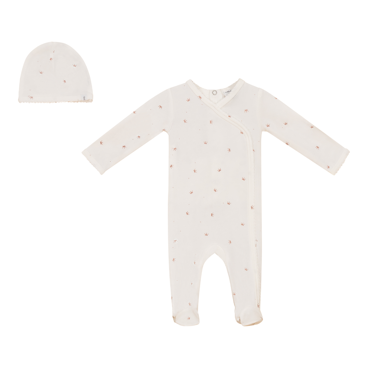 Crown Print Onesie Set in Powder Rose by Little Fragile