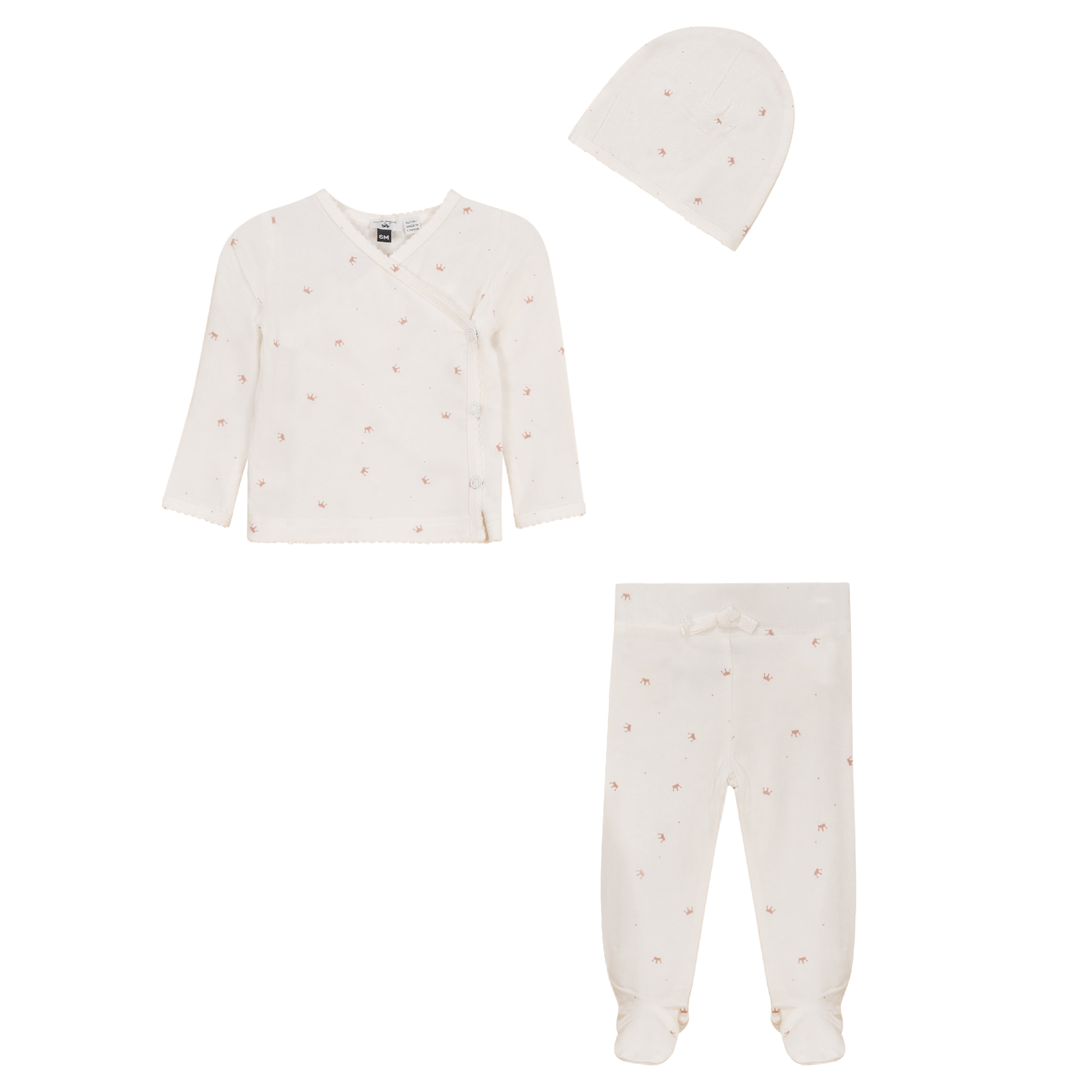 Crown Print 3Pc Set in Powder Rose by Little Fragile