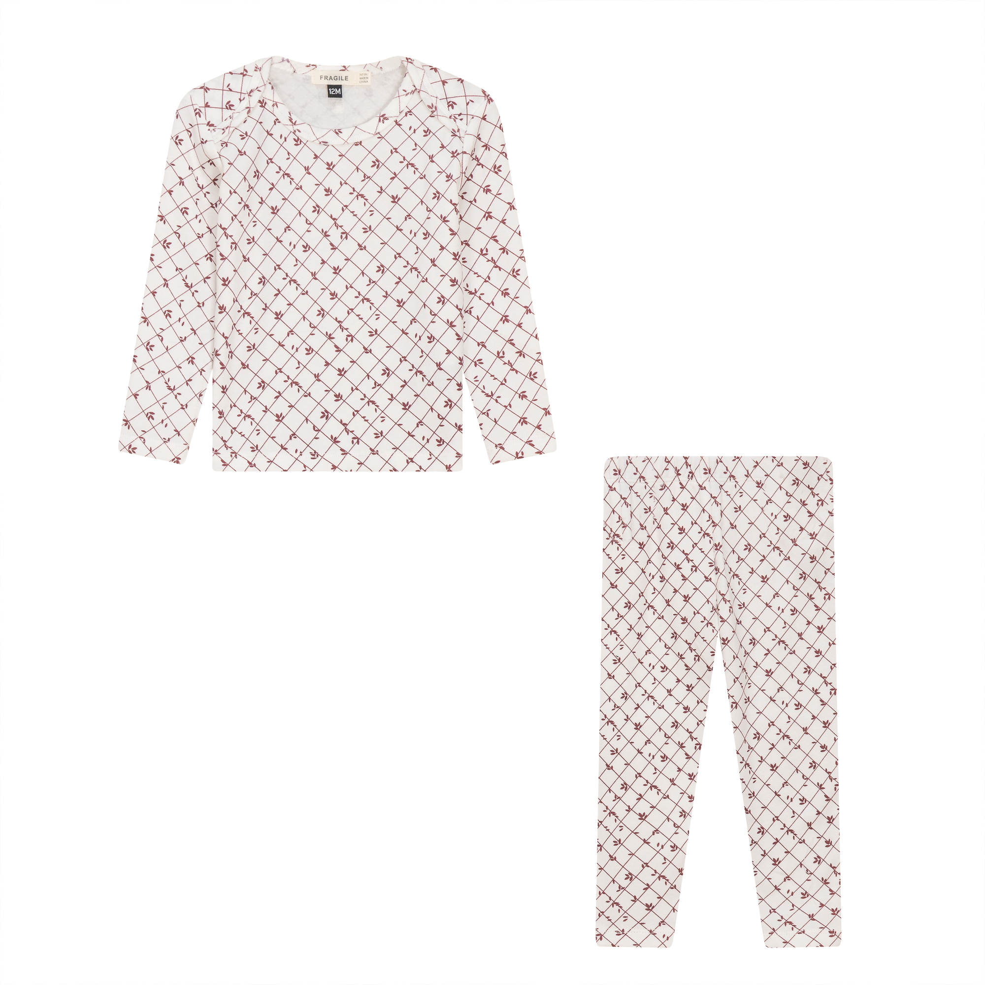 Printed Ribbed 2Pc Set in White Burgundy by Fragile