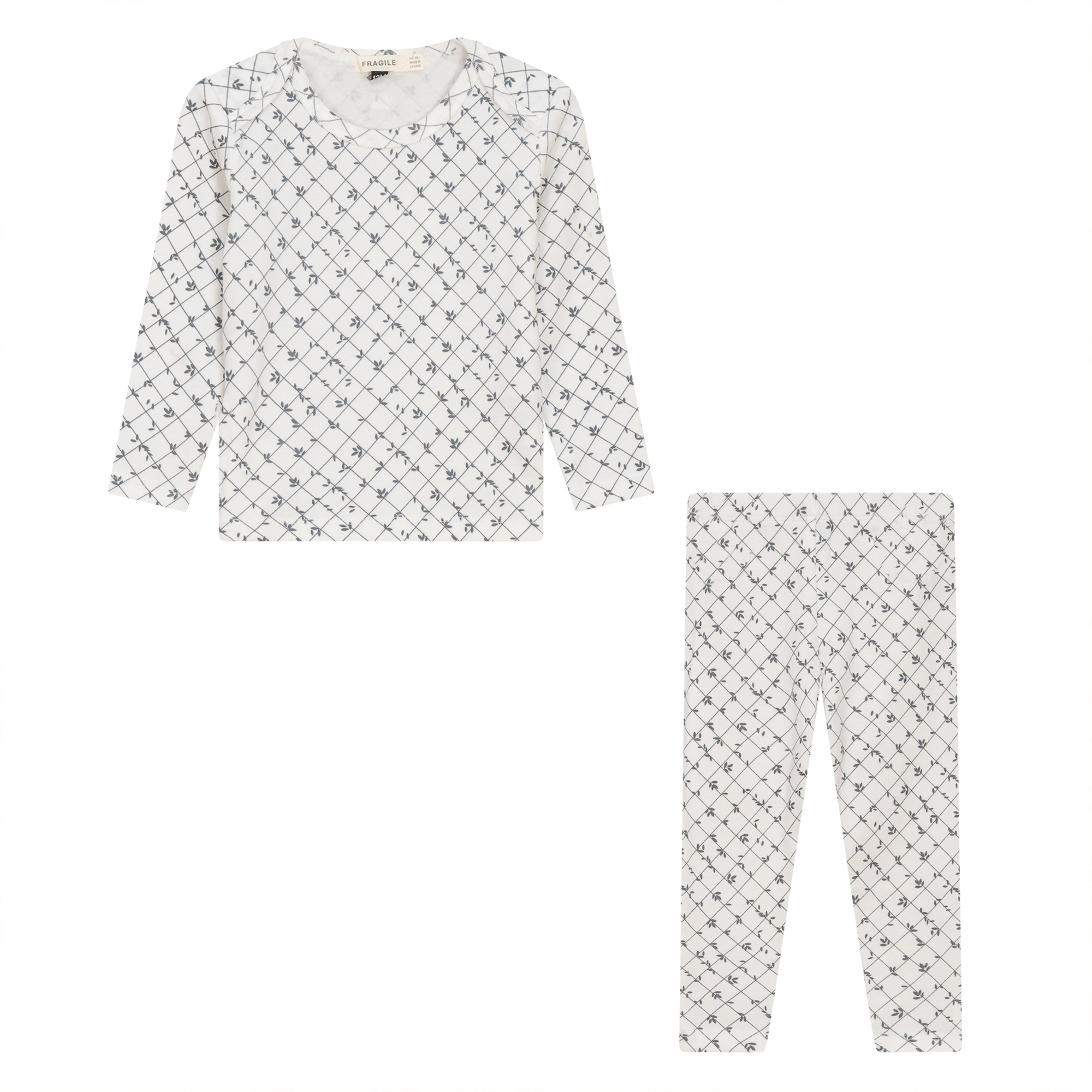 Printed Ribbed 2Pc Set in White Dark Blue Grey by Fragile