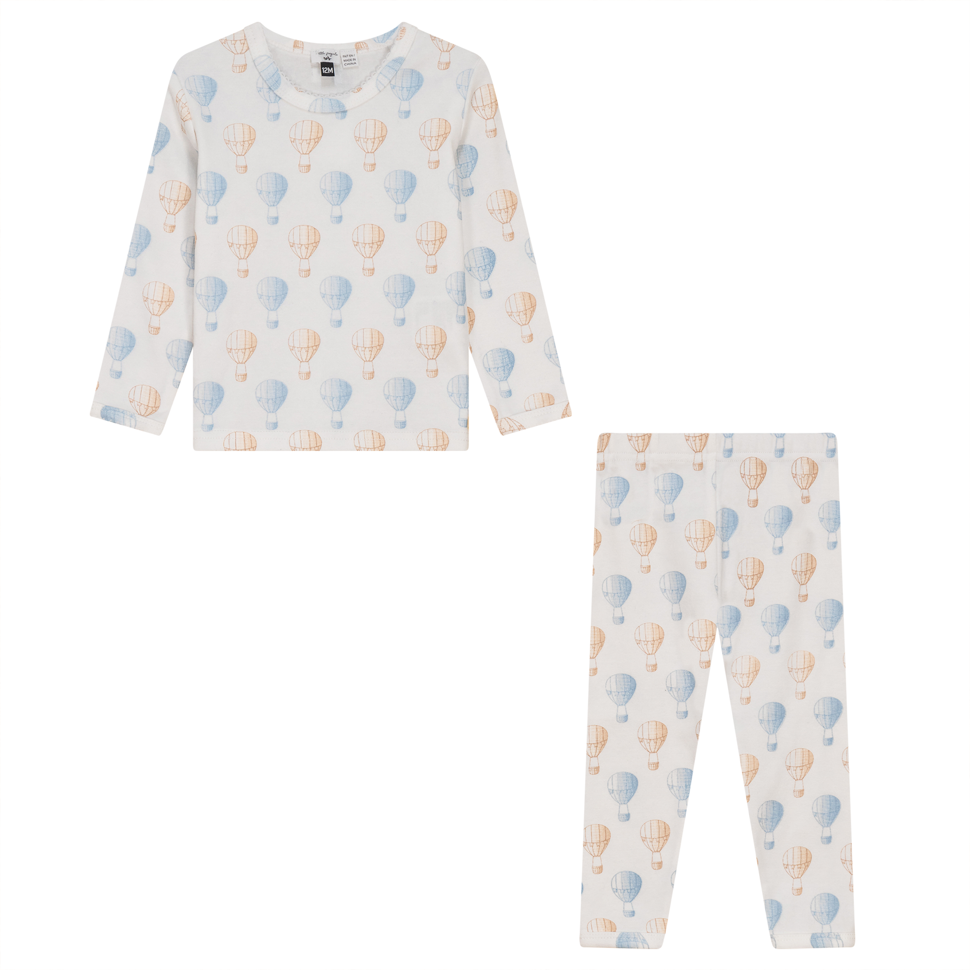 Air Balloon Printed 2Pc Set in White Blue by Little Fragile