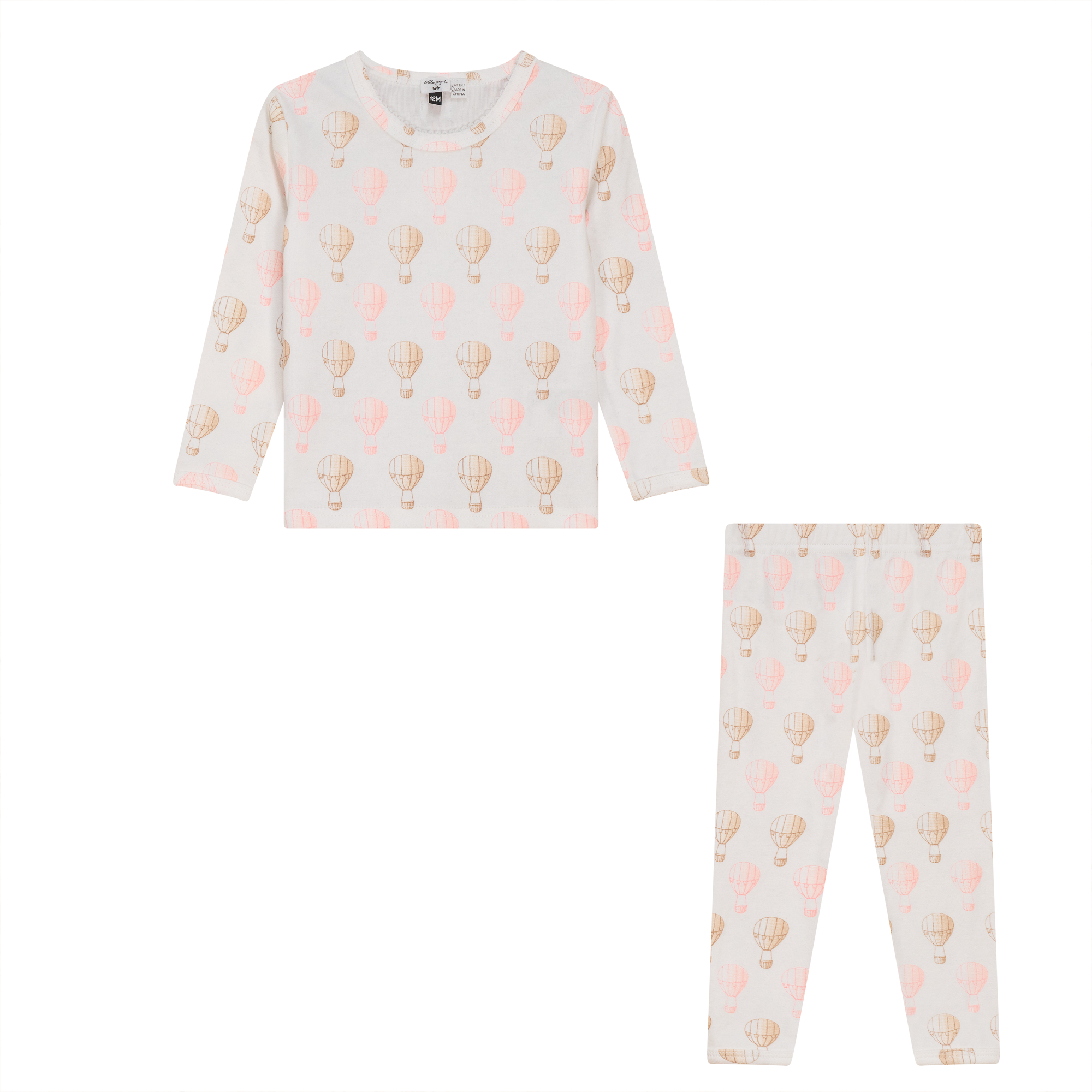 Air Balloon Printed 2Pc Set in White Pink by Little Fragile