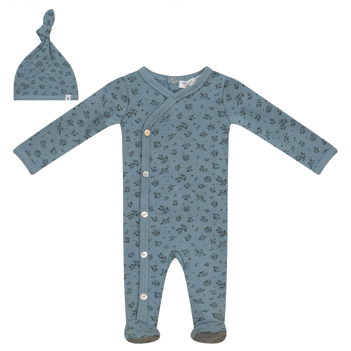 Flower Print Onesie with Hat in by Little Fragile