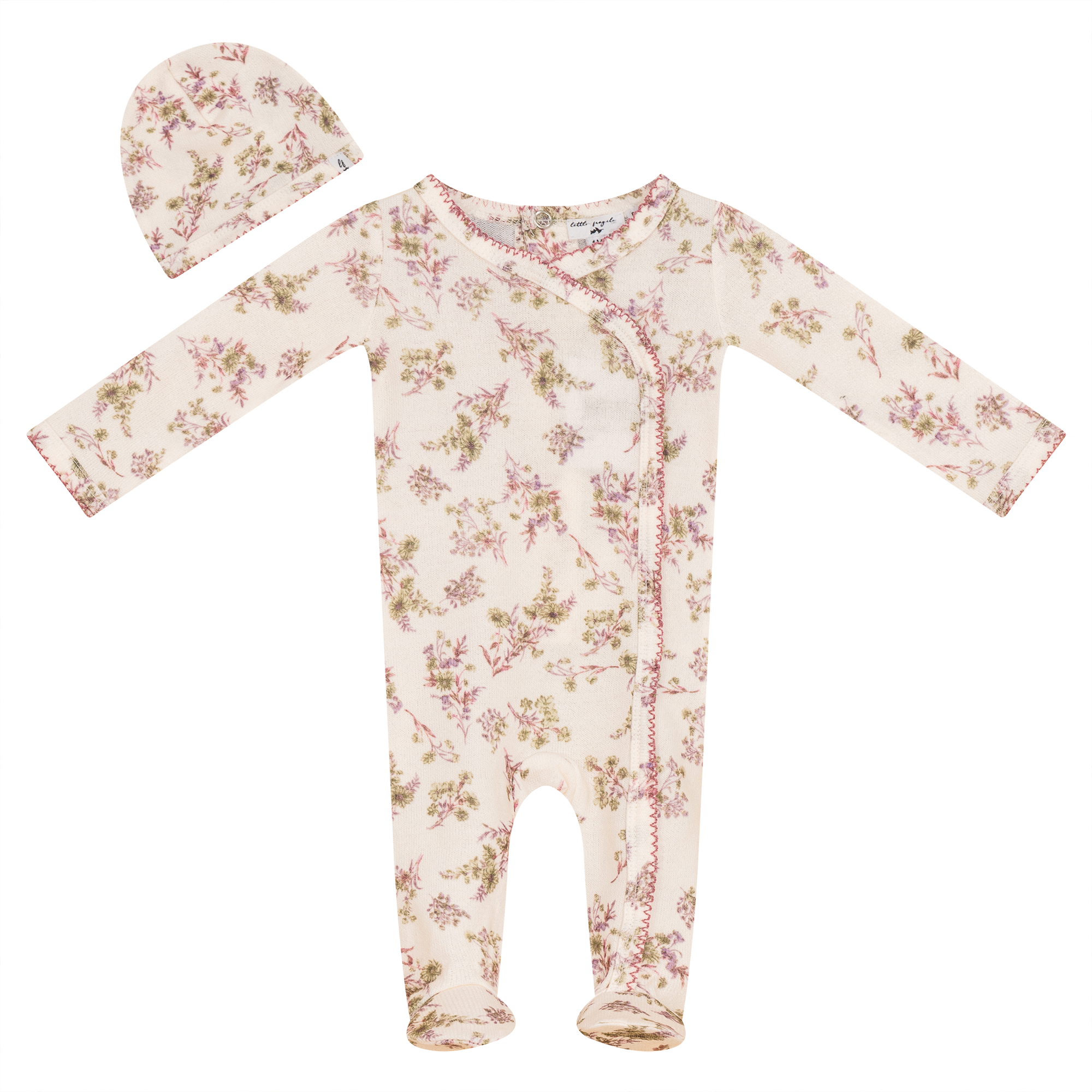 Flower Print Knit Onesie set in Off White Rose by Little Fragile