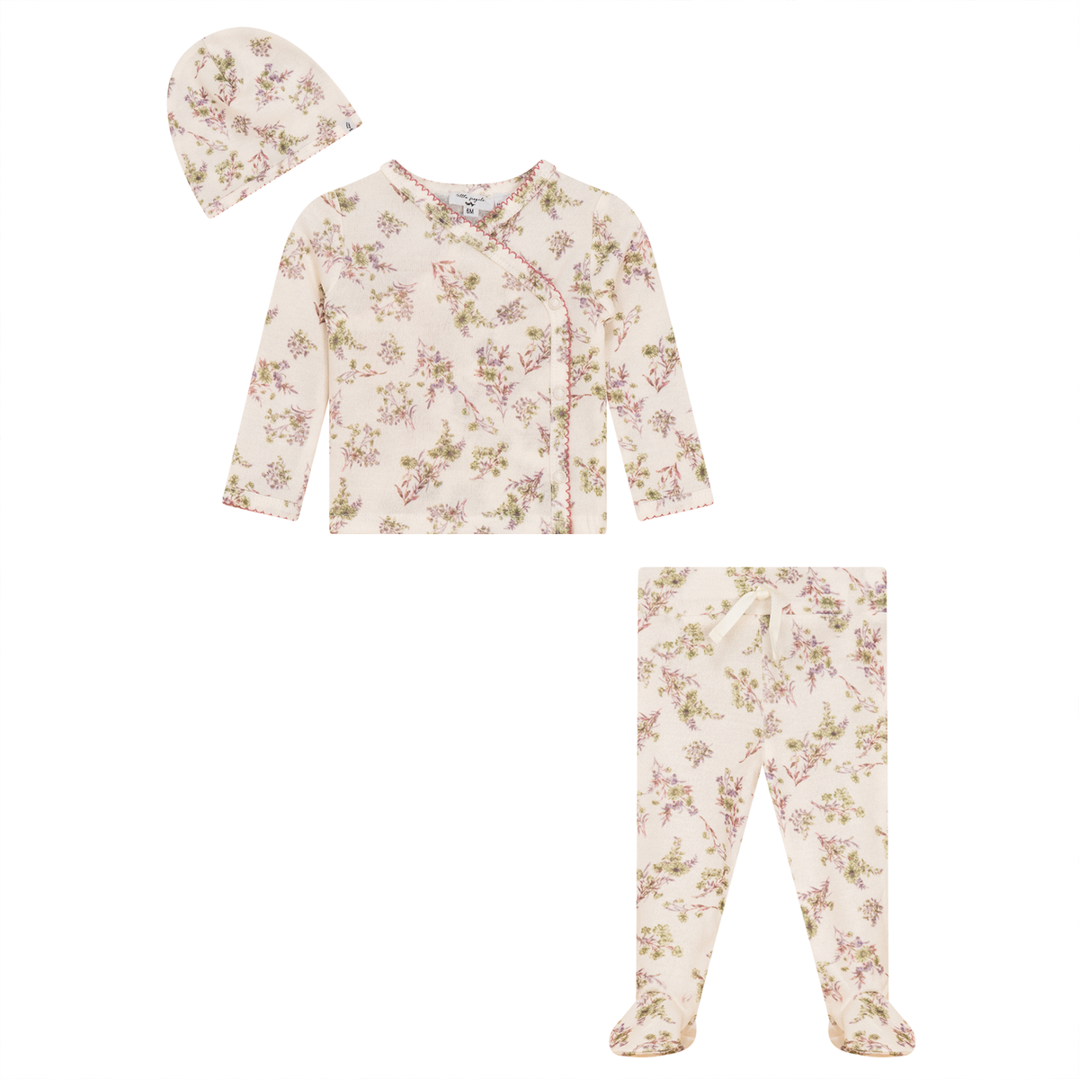 Flower Print Knit 3Pc Set in Off White Rose by Little Fragile