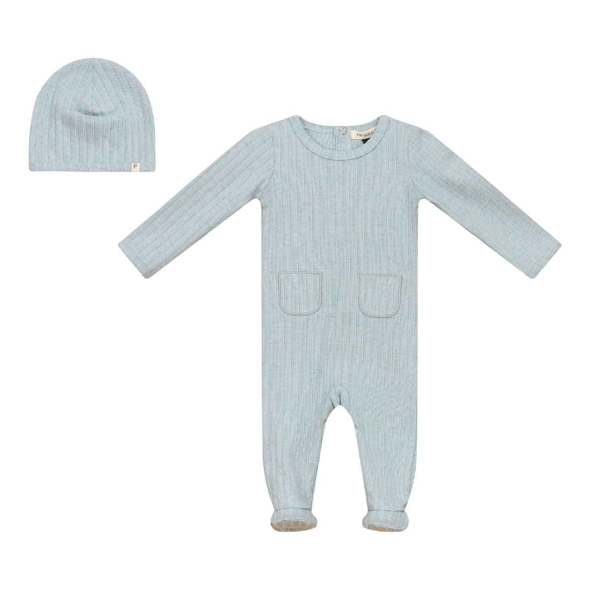 Stripe Stretch Knit Onesie Set with Pockets in Mint by Fragile