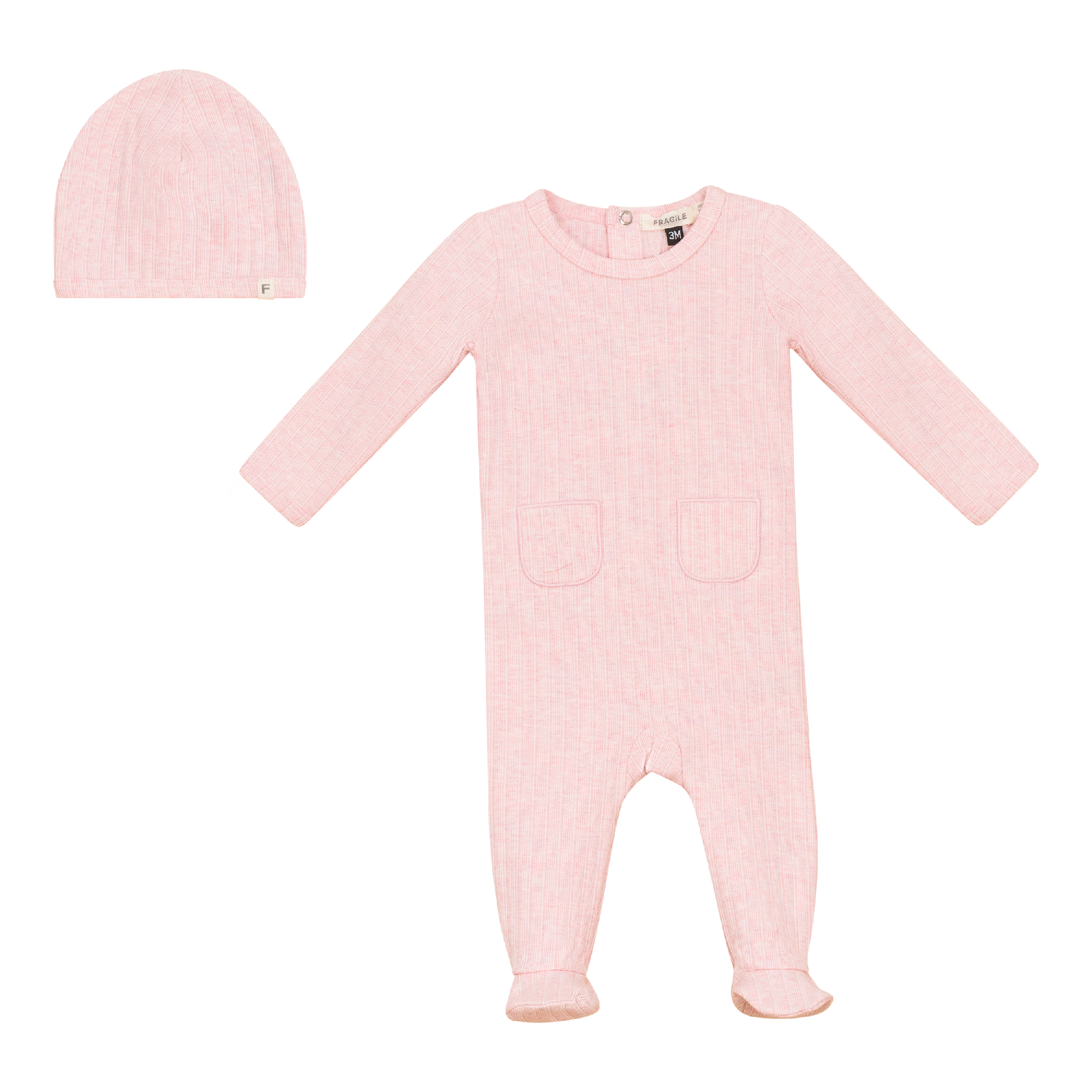 Stripe Stretch Knit Onesie Set with Pockets in Pink by Fragile
