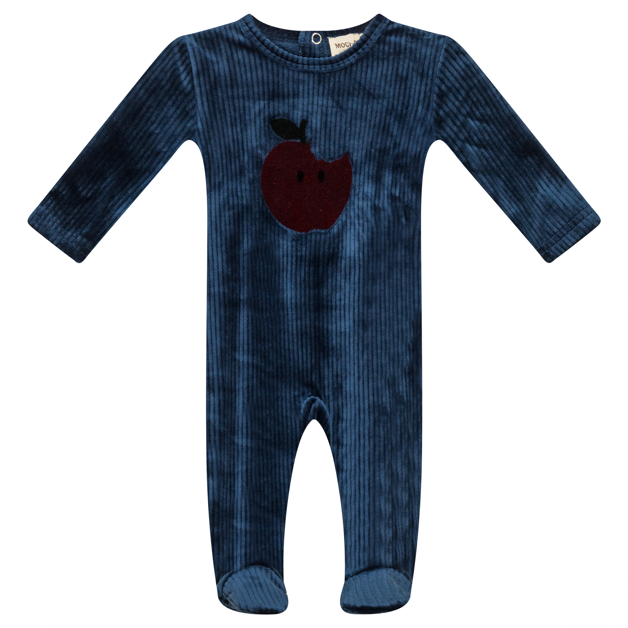 Apple Print Cotton Velour Onesie in Dark Teal by Mocha