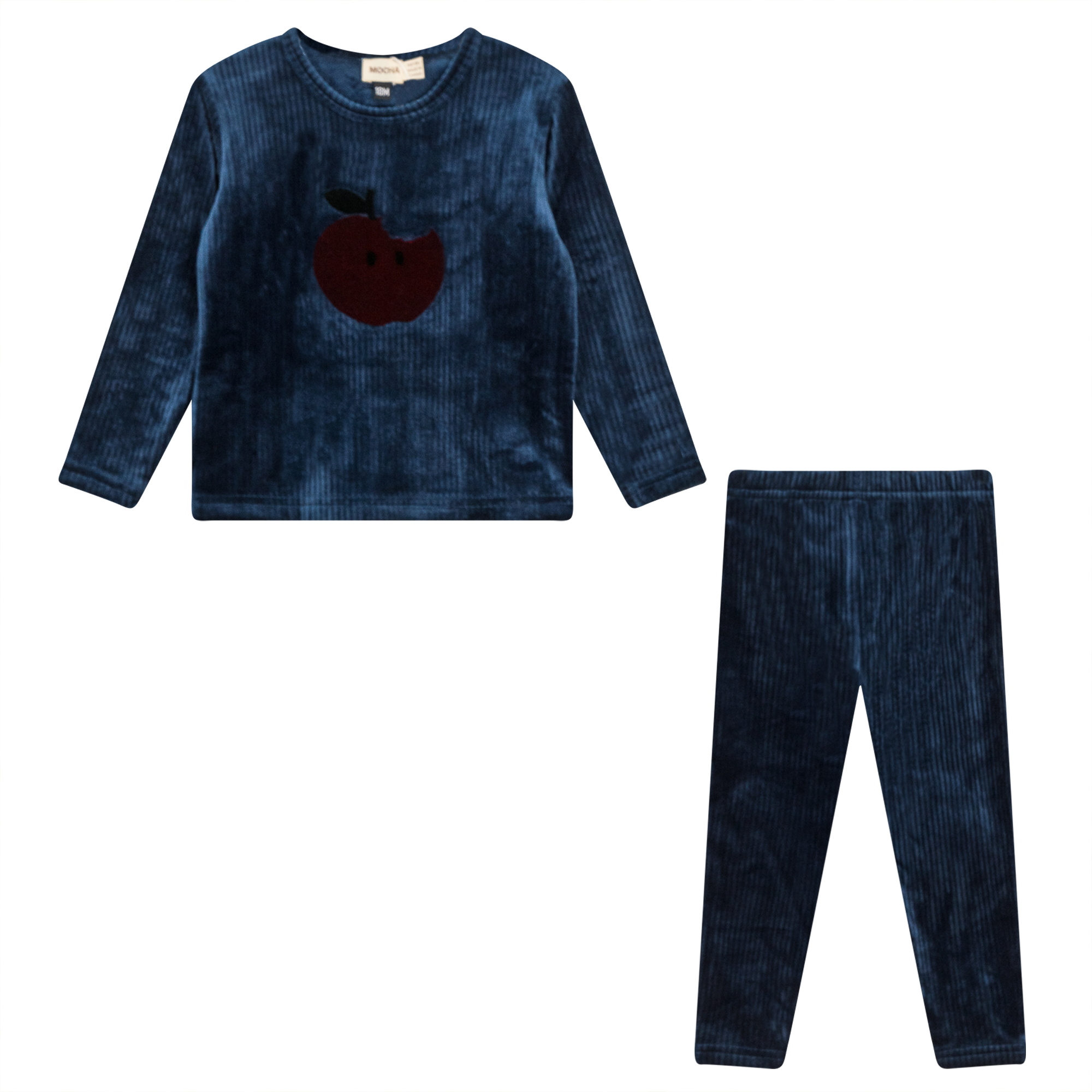 Apple Print Cotton Velour 2Pc Set in Dark Teal by Mocha