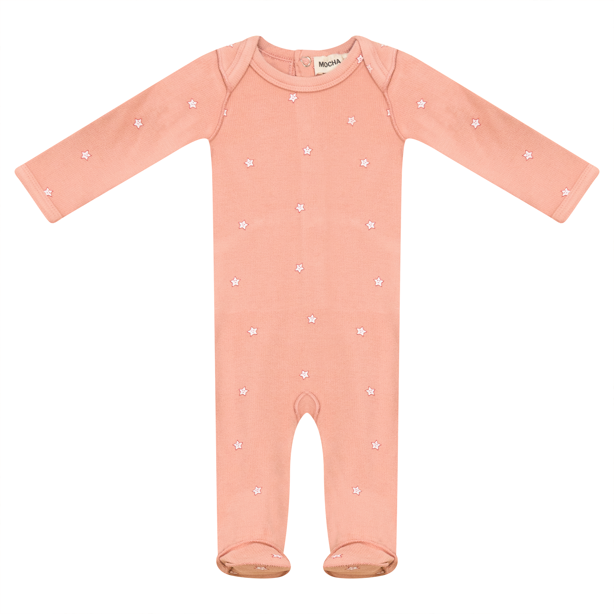 Star Print Onesie in Peach Fuzz by Mocha