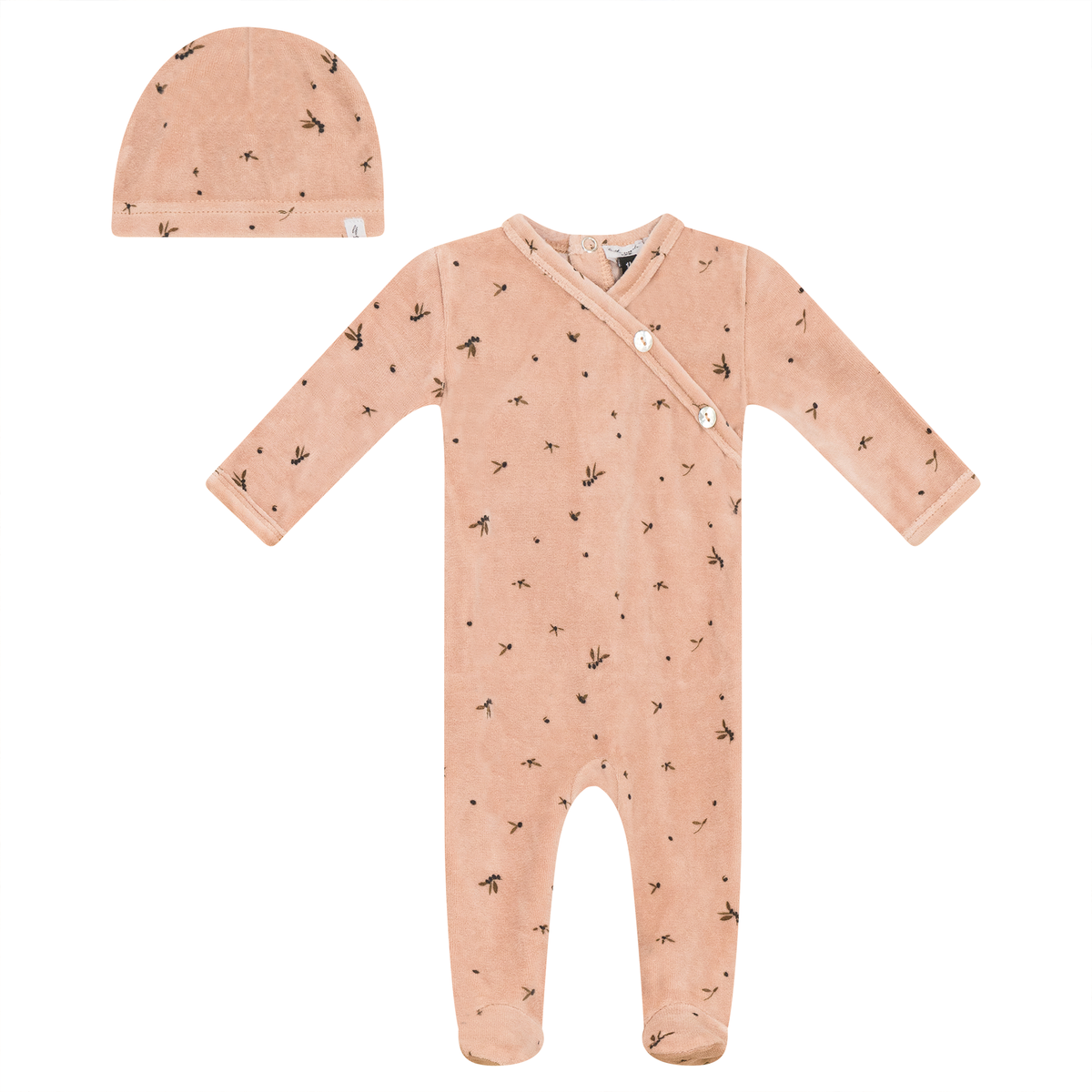Leaf Print Velour Onesie Set in Maple Sugar by Little Fragile