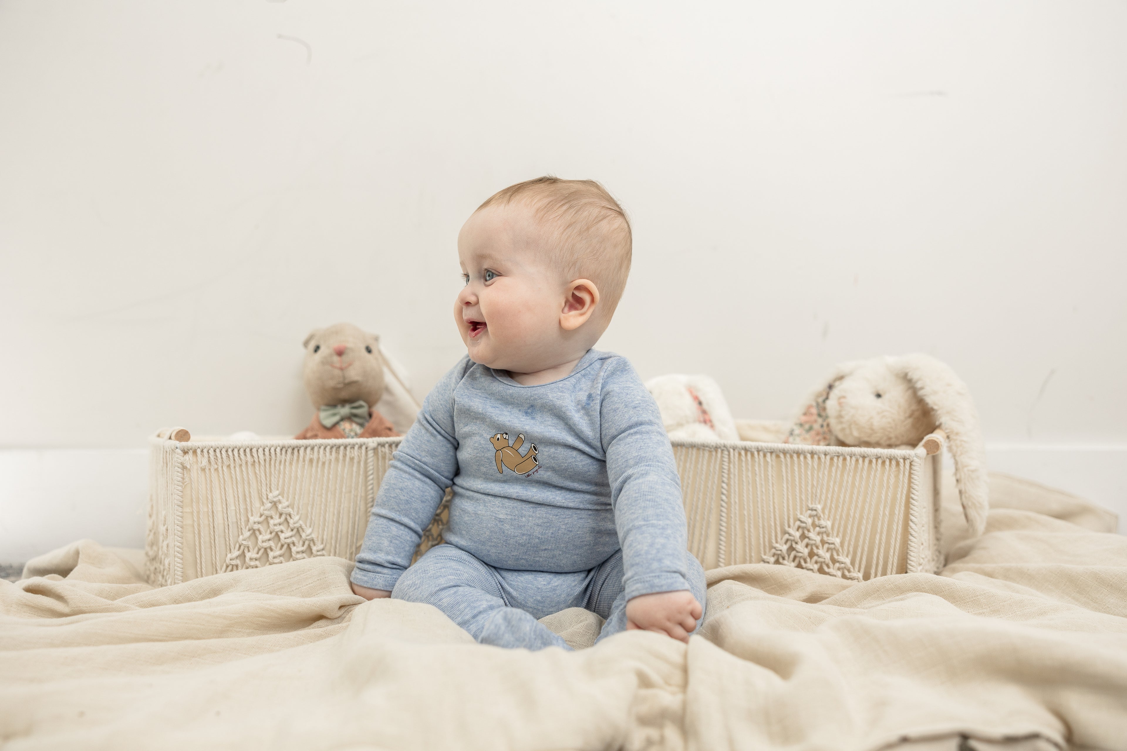 Bear Print Ribbed Onesie in Blush Mix by Little Fragile