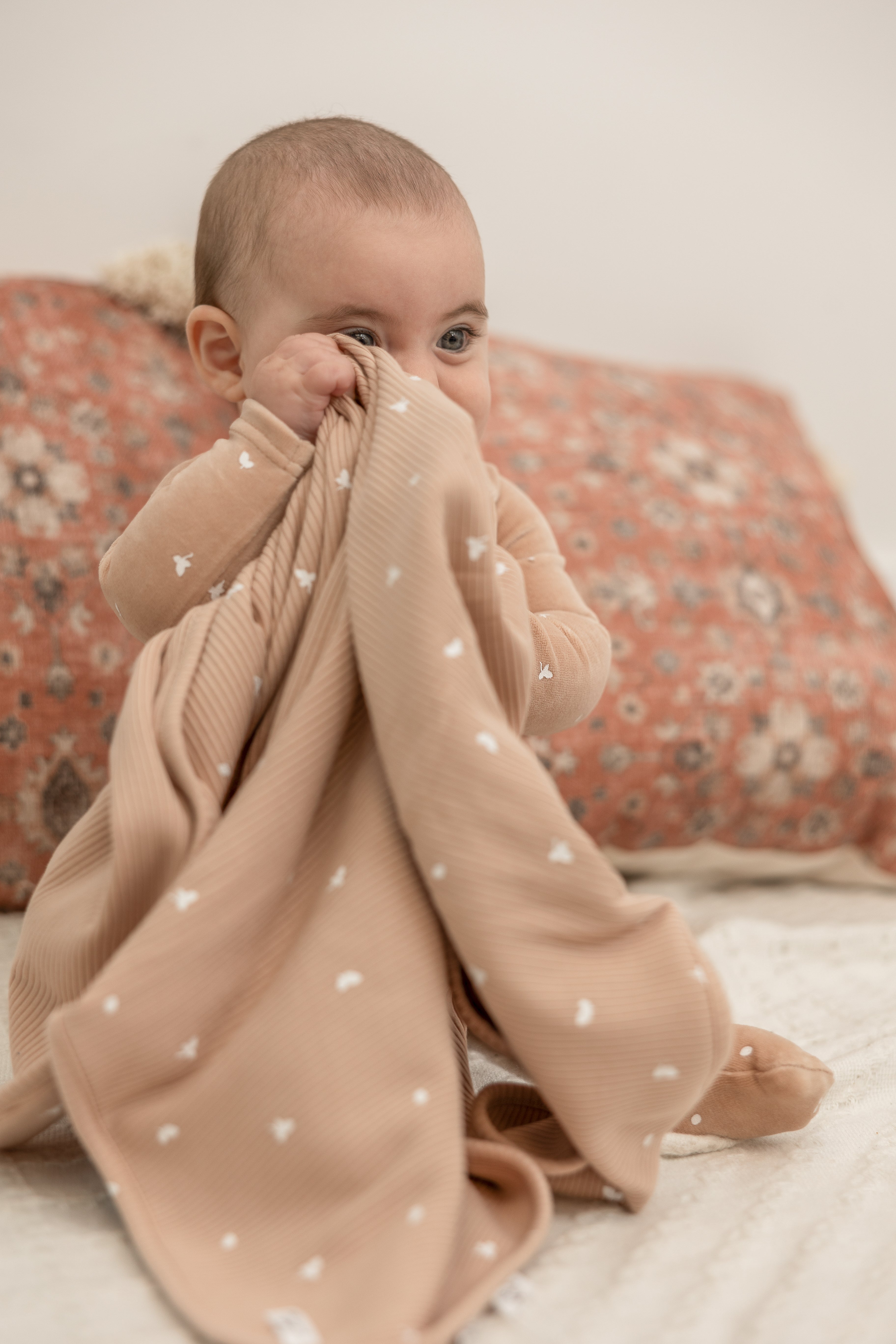 Leaf Print Ribbed Blanket in by Little Fragile