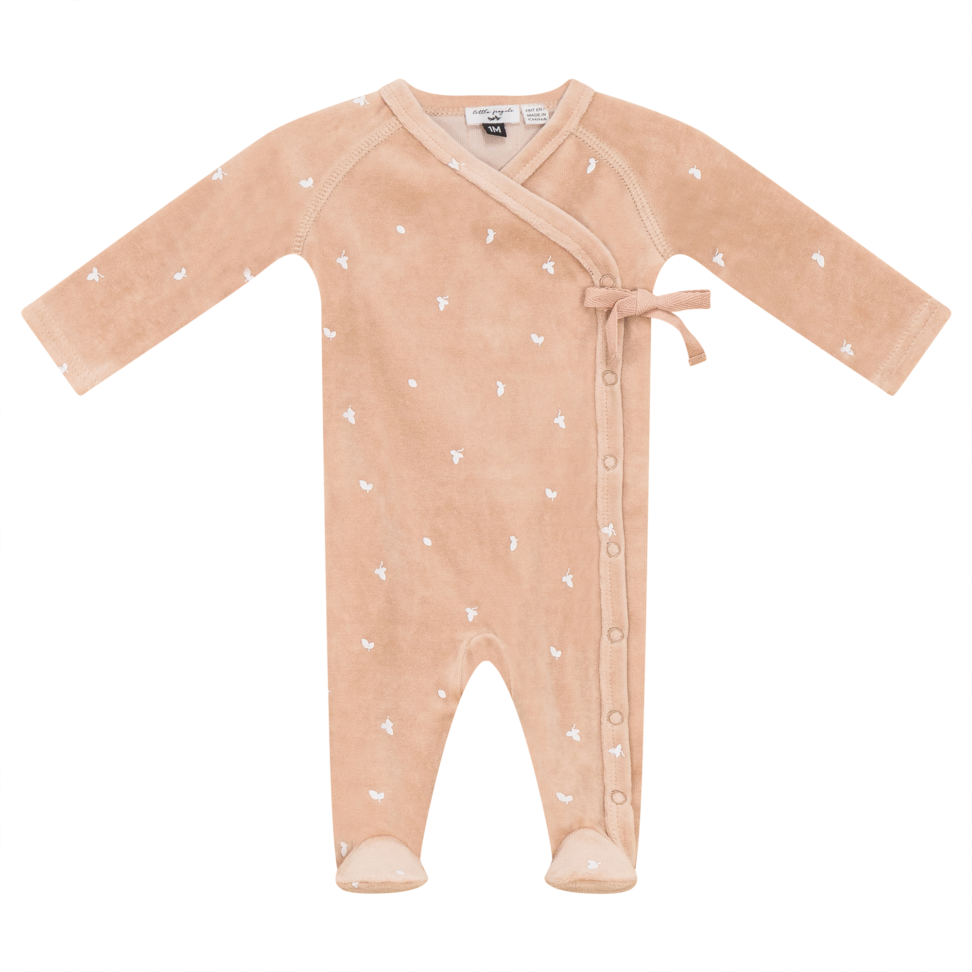 Cotton Velour Leaf Print Onesie in Light Maple by Little Fragile