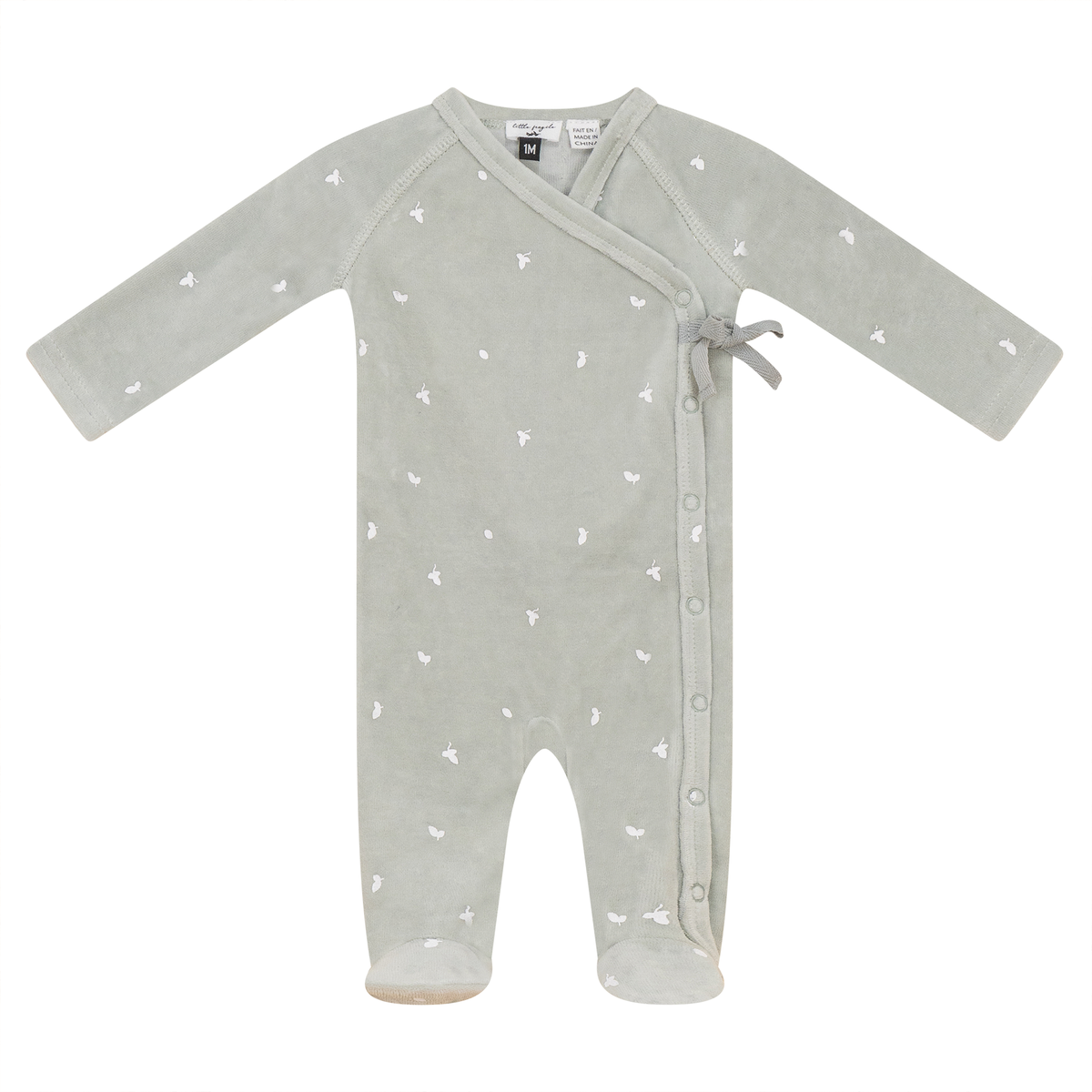 Cotton Velour Leaf Print Onesie in Seafoam by Little Fragile
