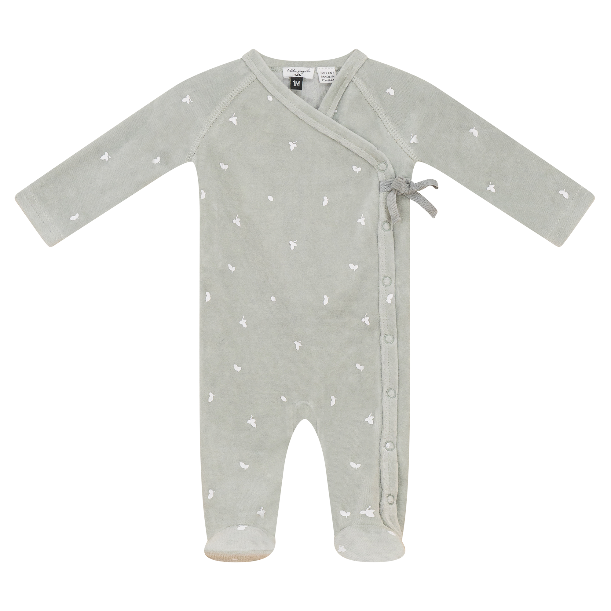Cotton Velour Leaf Print Onesie in Seafoam by Little Fragile