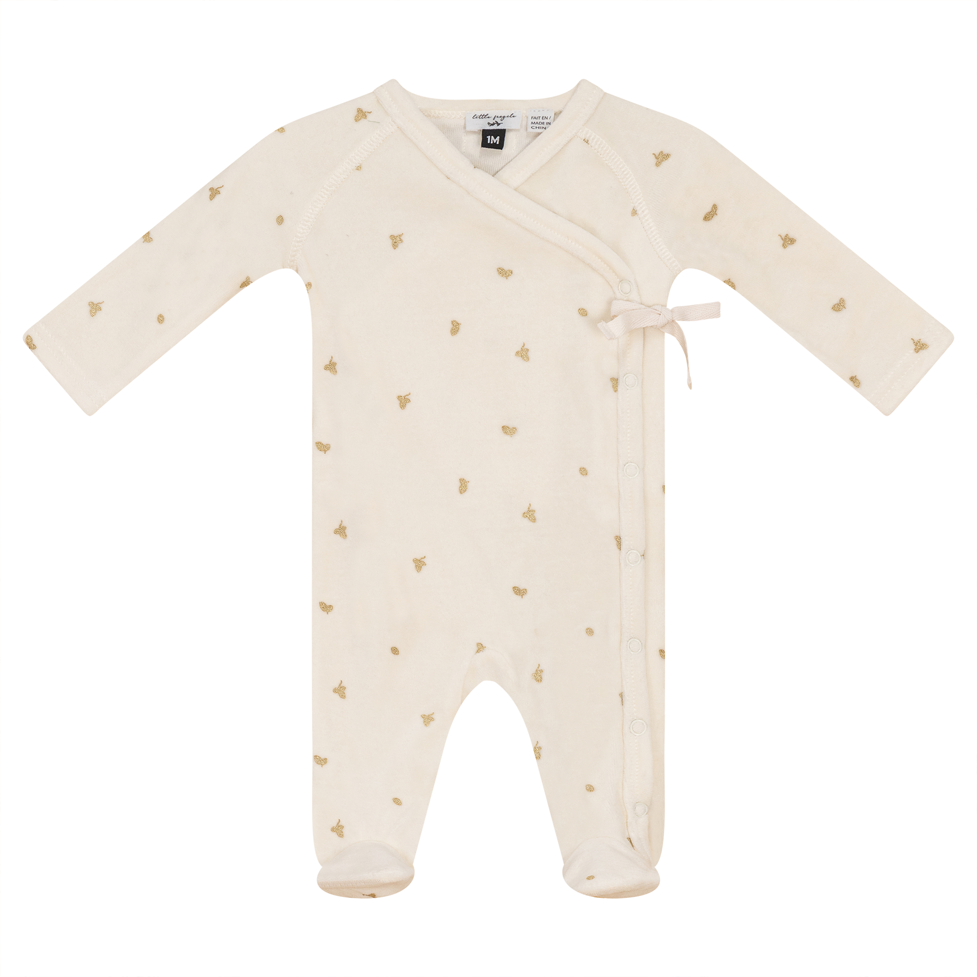 Cotton Velour Leaf Print Onesie in Vanilla by Little Fragile