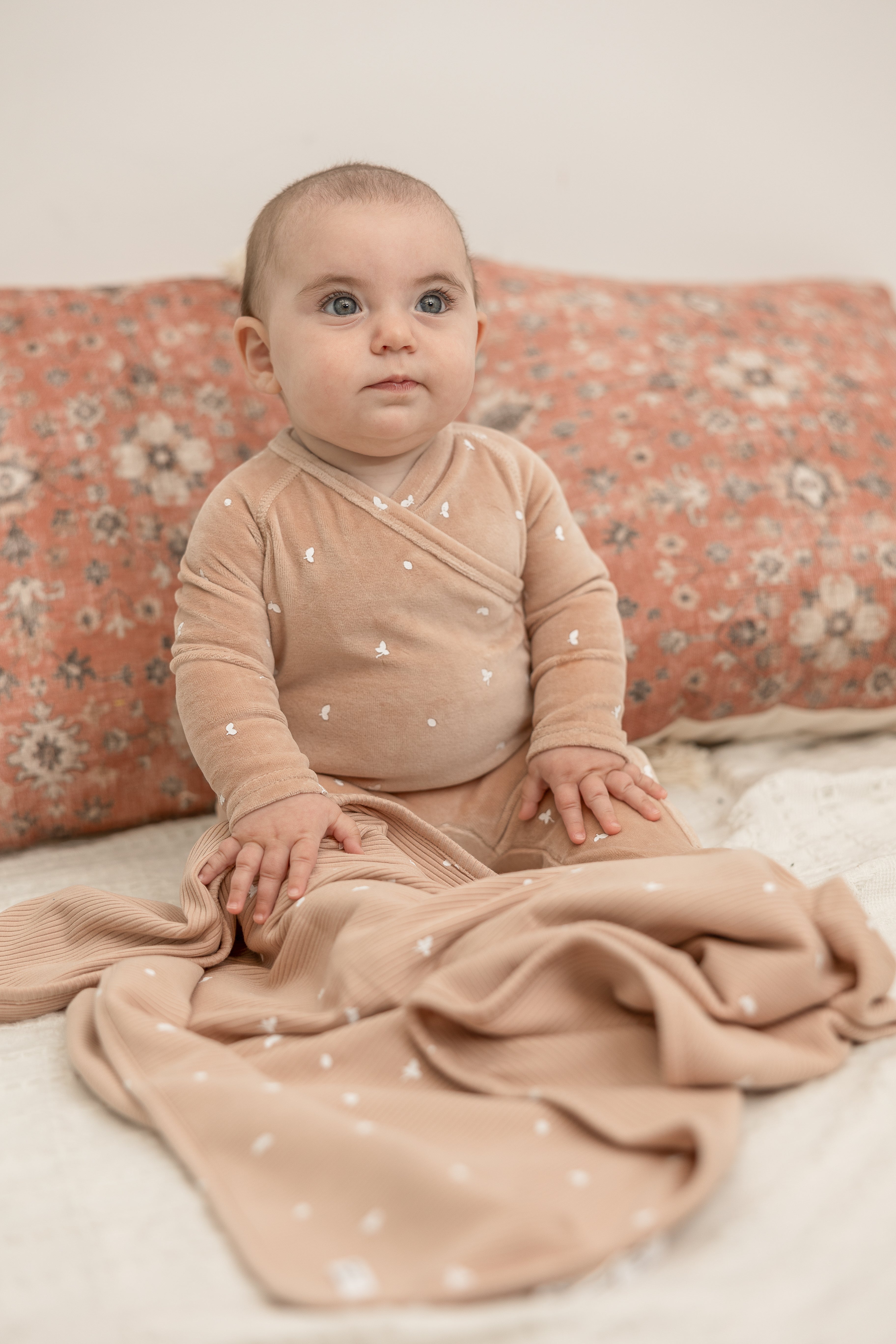 Cotton Velour Leaf Print Onesie in by Little Fragile