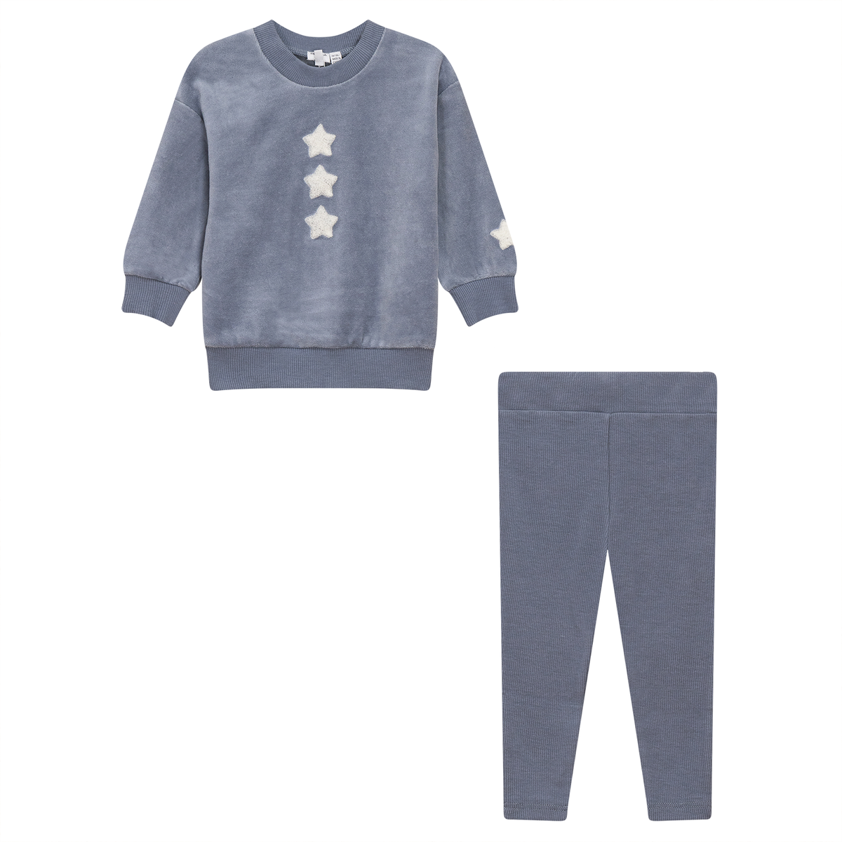 Velour Hook Stitch 2Pc Set in Blue Grey Off White by Little Fragile