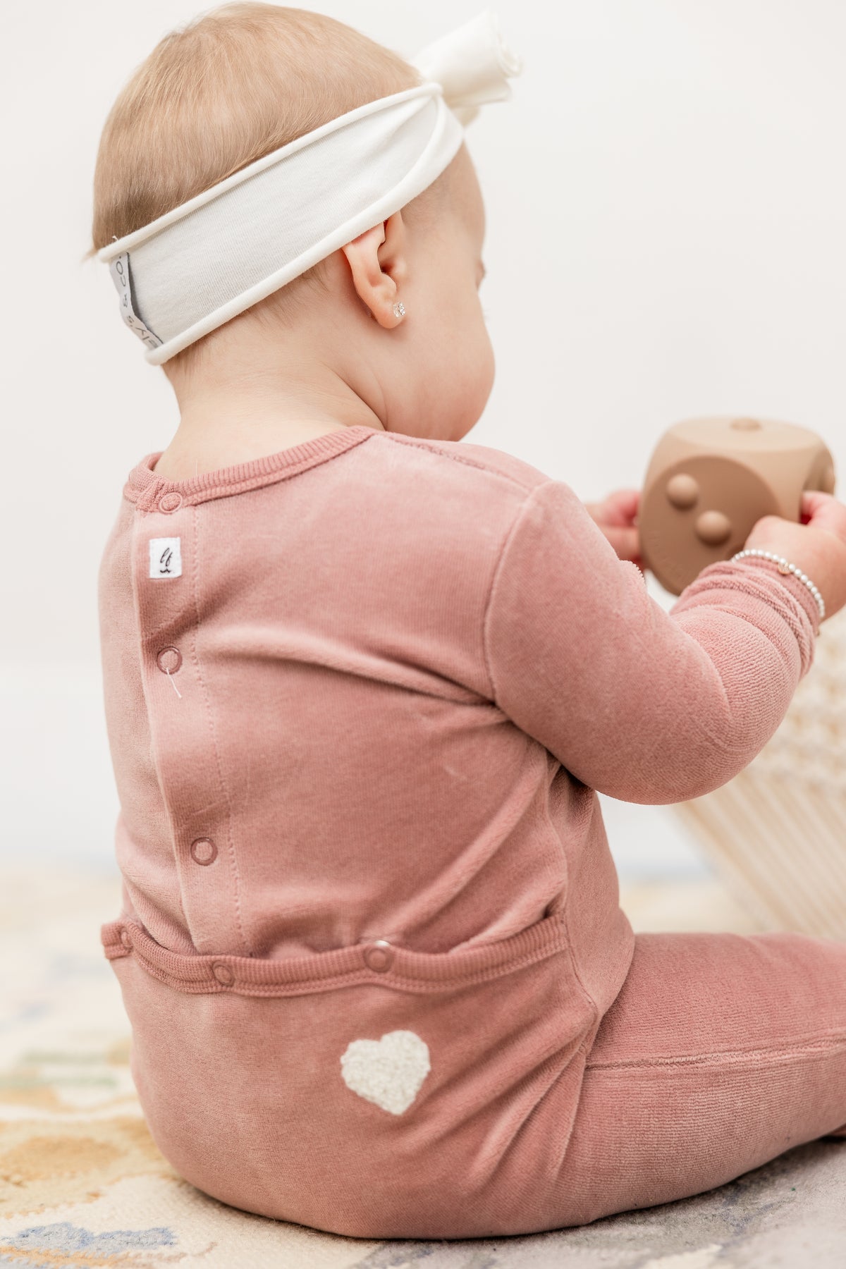 Velour Hook Stitch Onesie with Hat in by Little Fragile