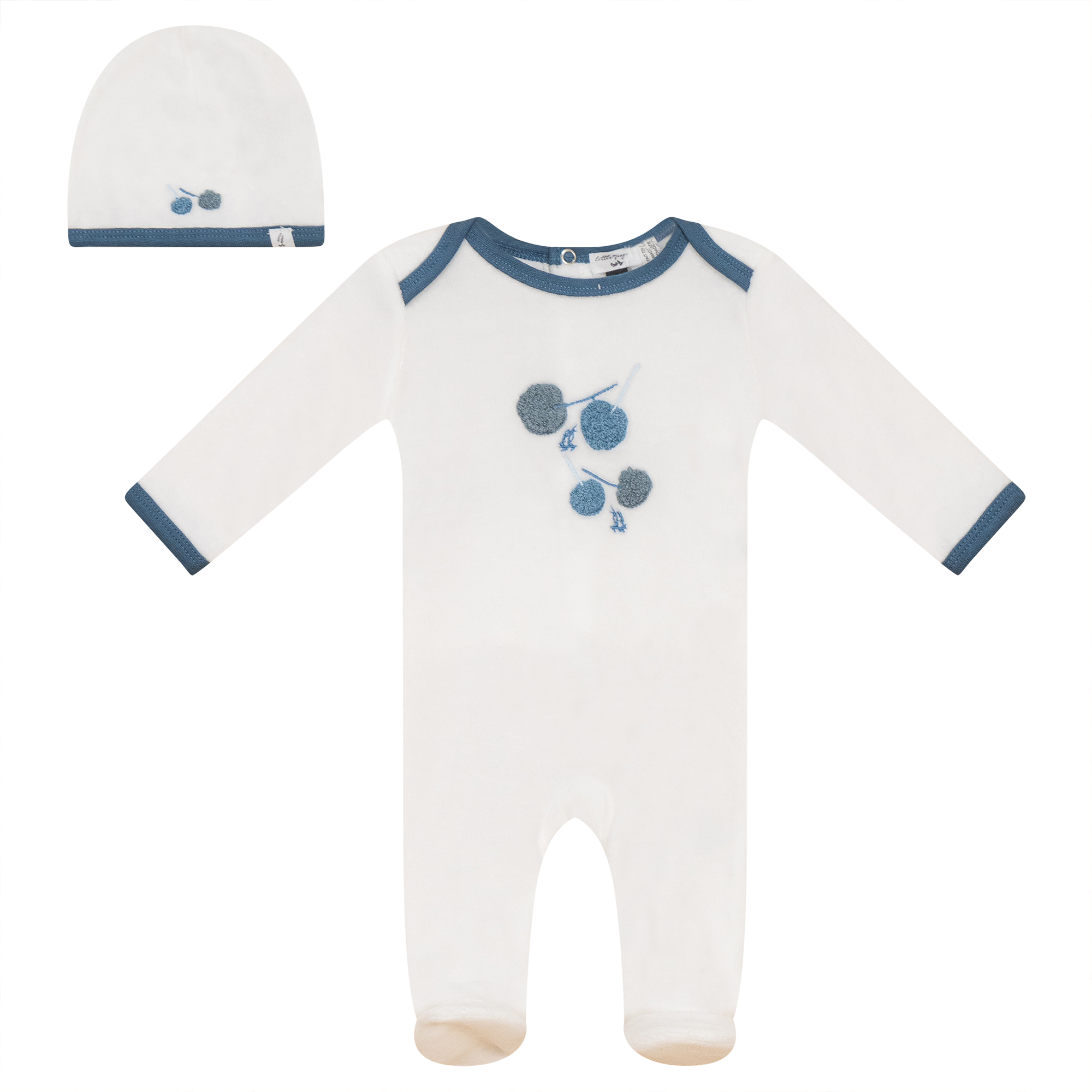 Velour Cherry Print Onesie with Hat in by Little Fragile