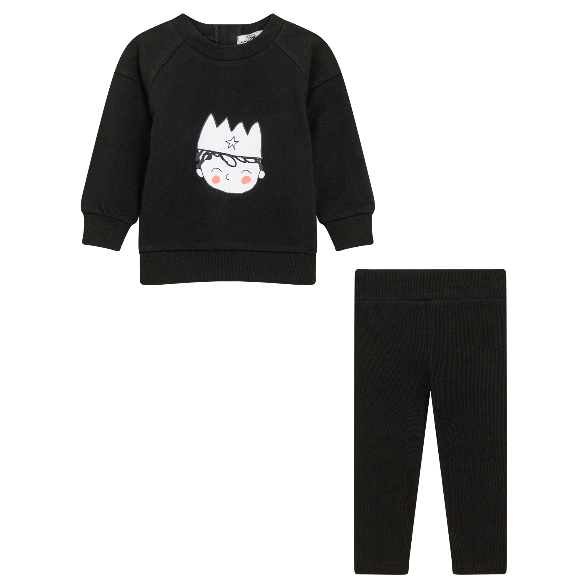 Crown Print 2Pc Set in Black by Charlotte & George