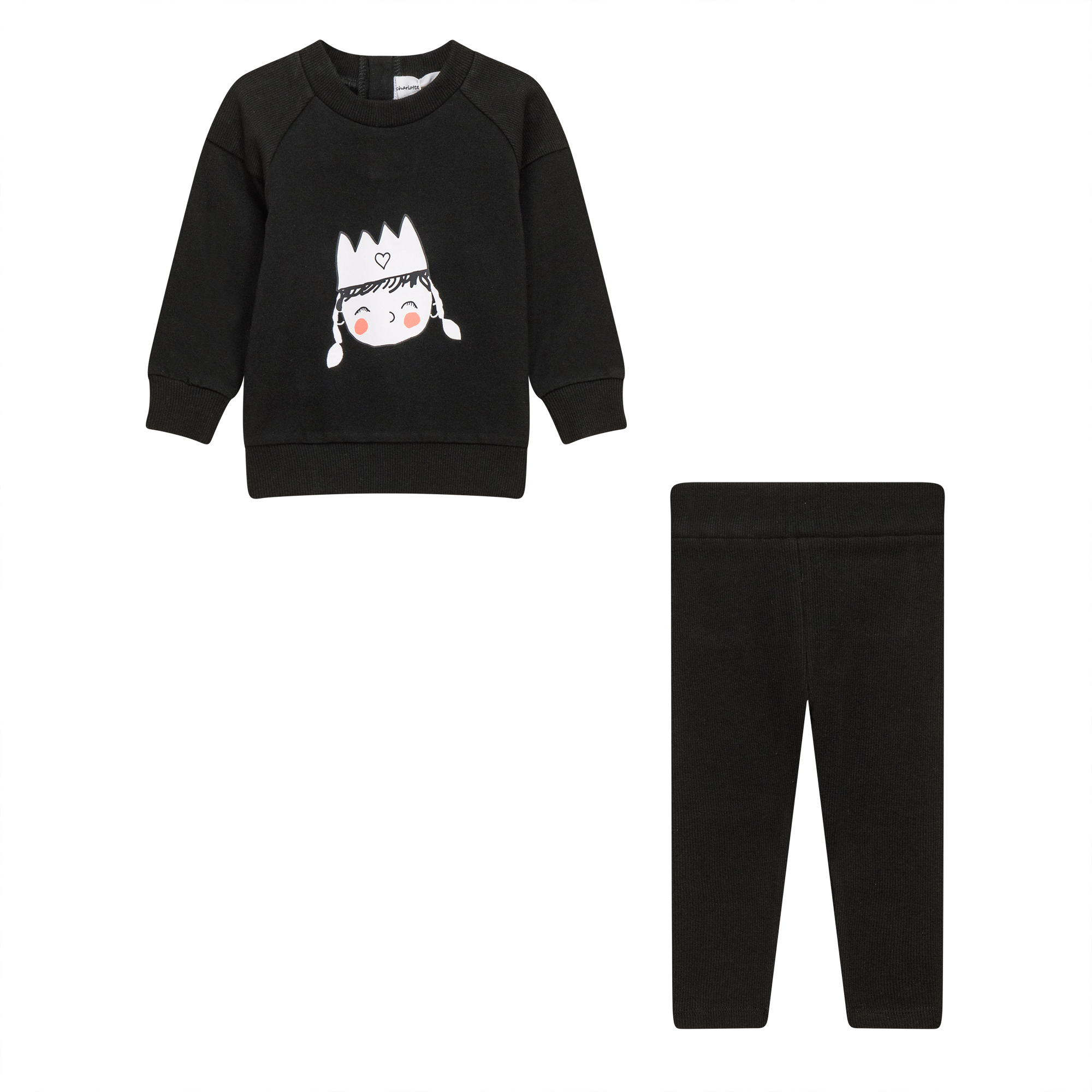 Crown Print 2Pc Set in Black by Charlotte & George