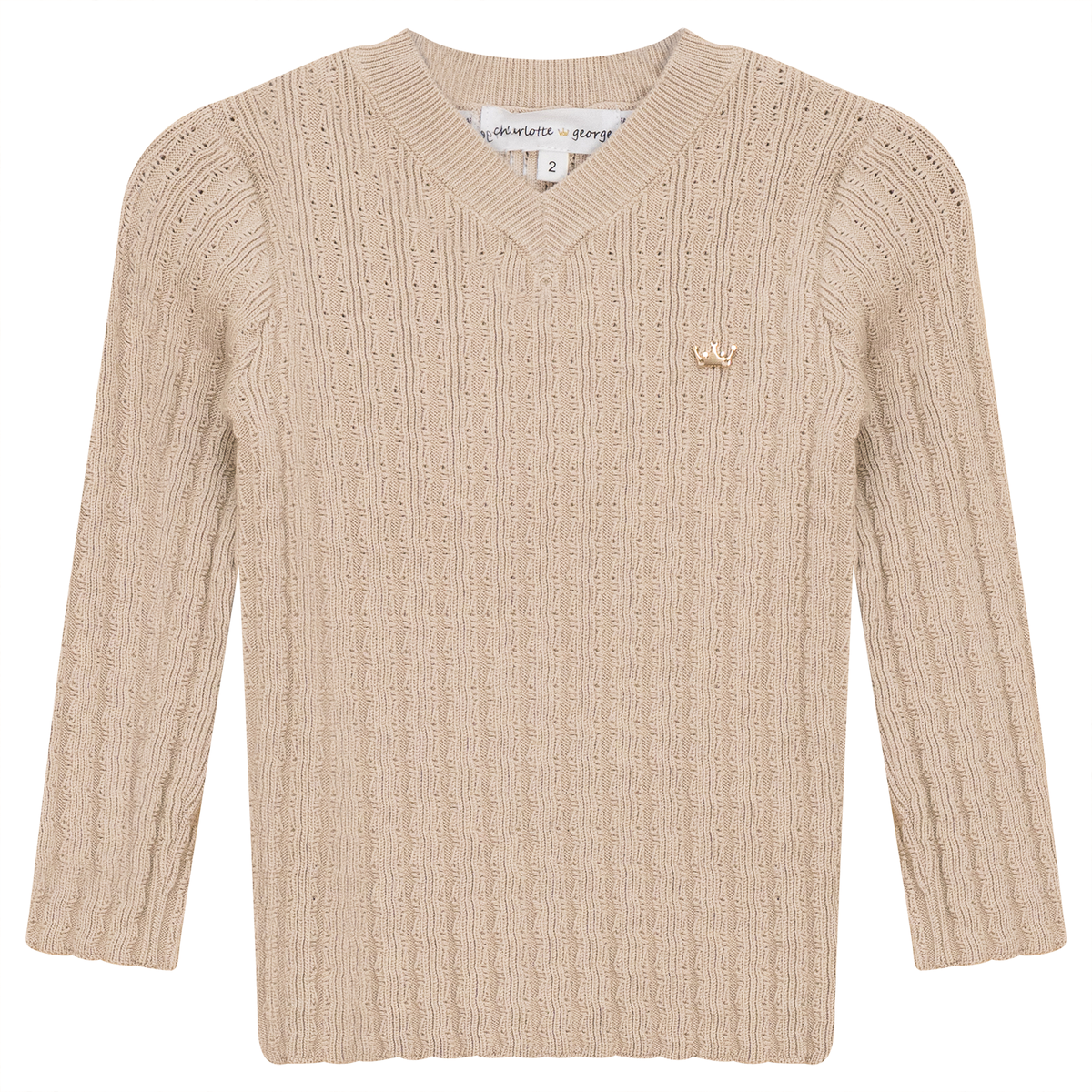 Textured Rib Knit V-Neck Sweater in Sandstorm by Charlotte & George