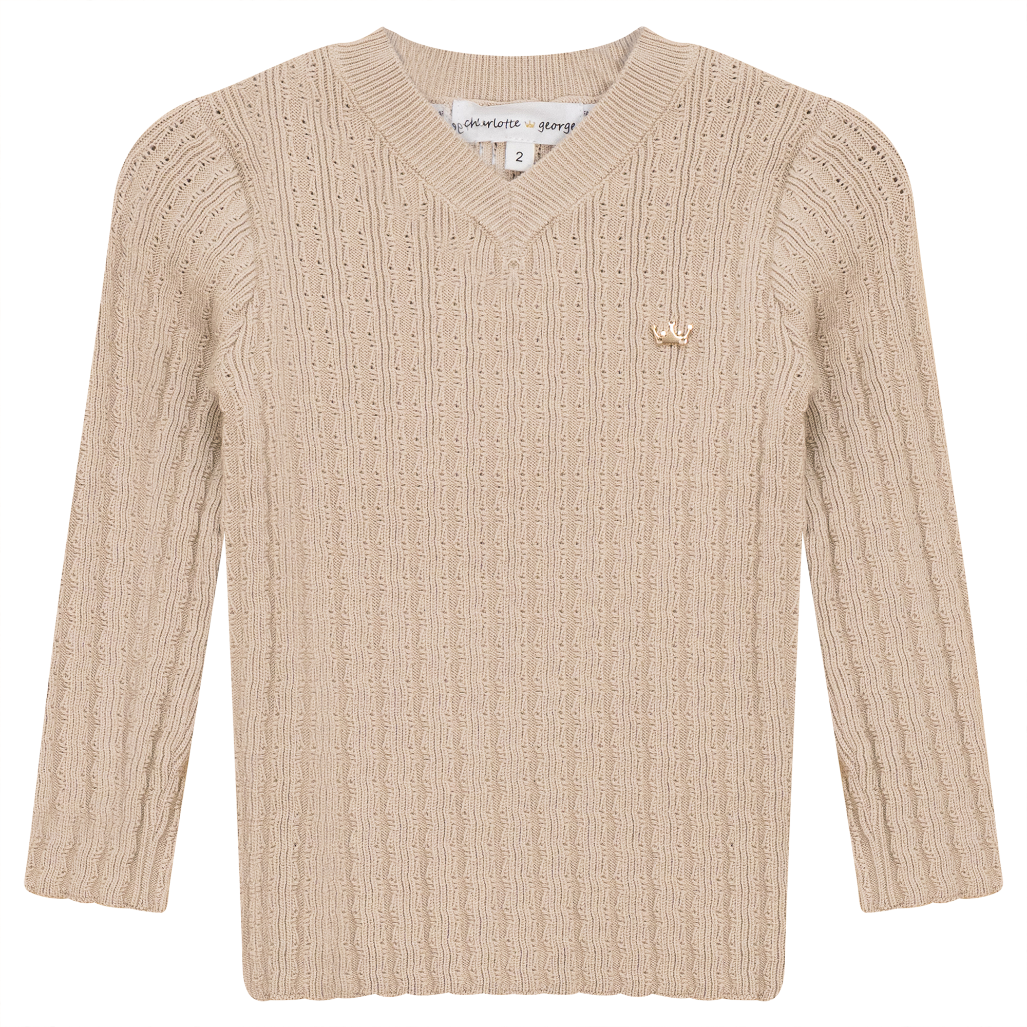 Textured Rib Knit V-Neck Sweater in Sandstorm by Charlotte & George