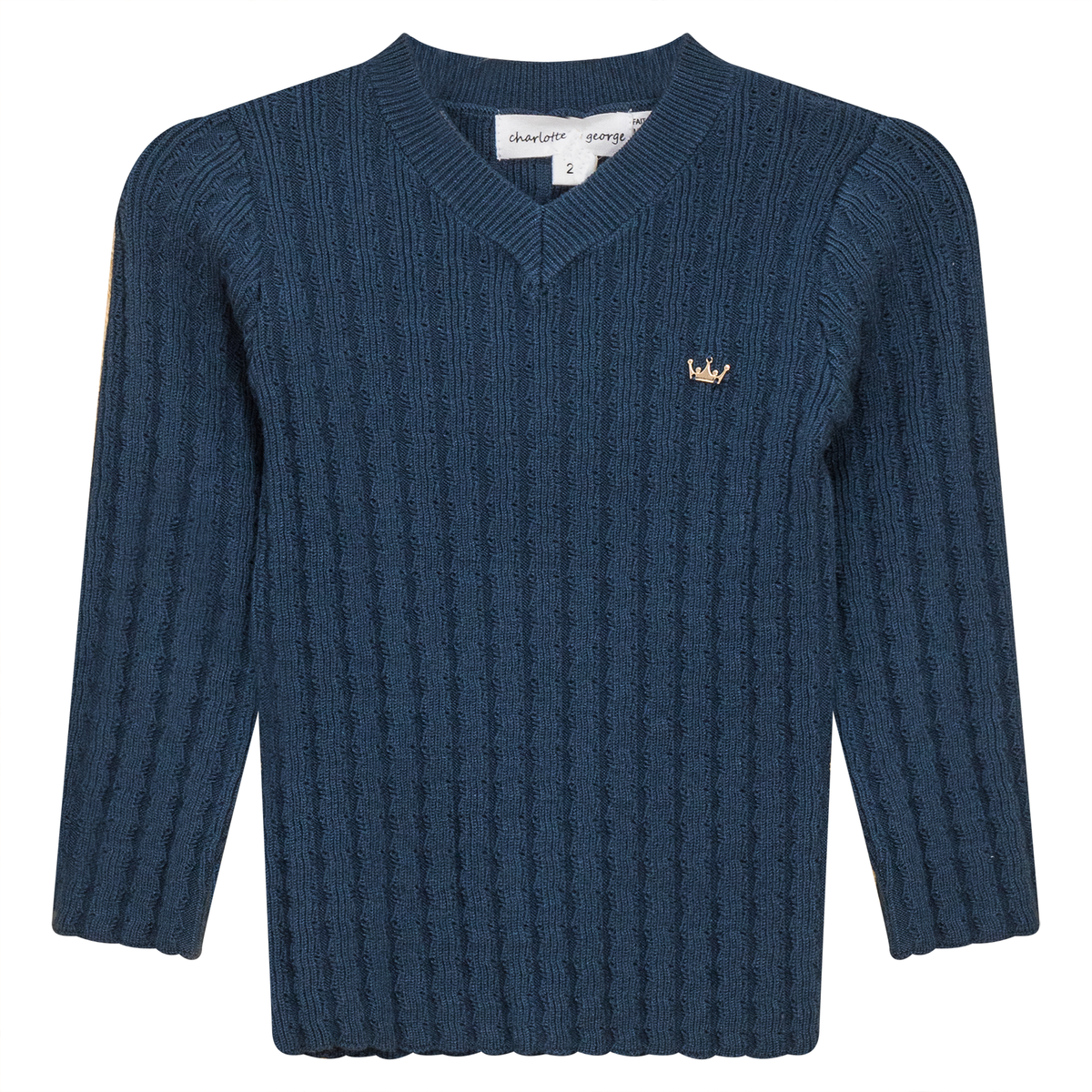 Textured Rib Knit V-Neck Sweater in Teal by Charlotte & George