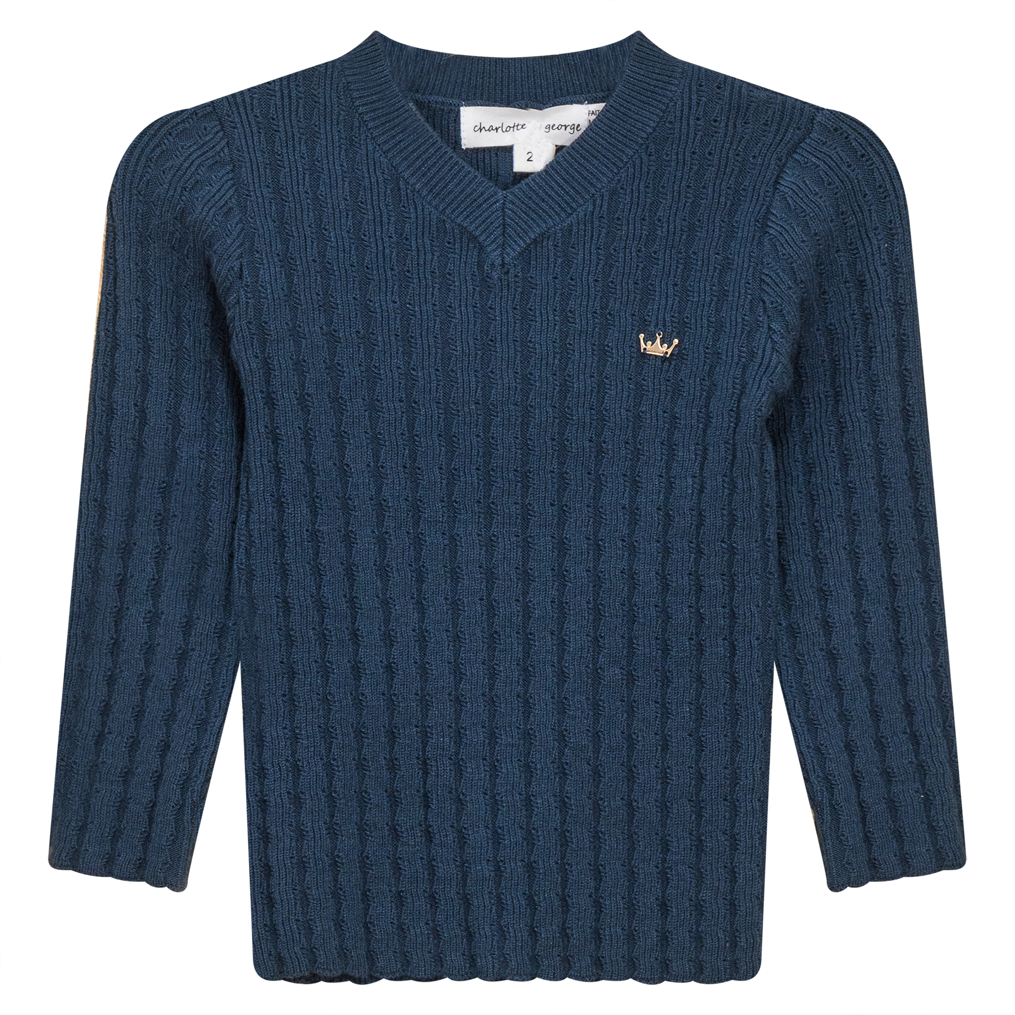 Textured Rib Knit V-Neck Sweater in Teal by Charlotte & George