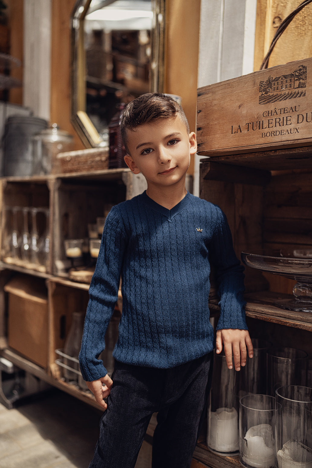 Textured Rib Knit V-Neck Sweater in by Charlotte & George