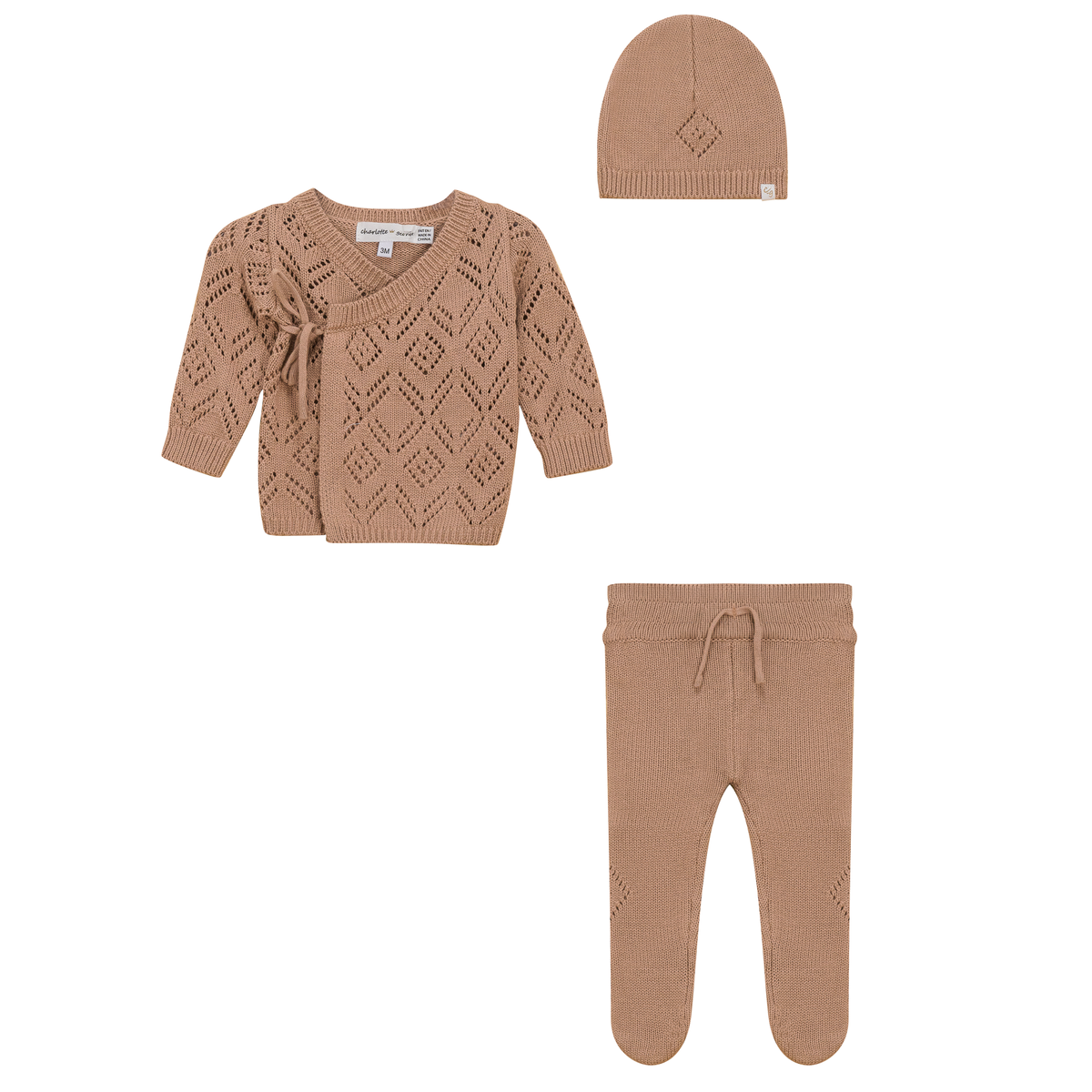 Pointelle Knit 3Pc Set in Maple Sugar by Charlotte & George