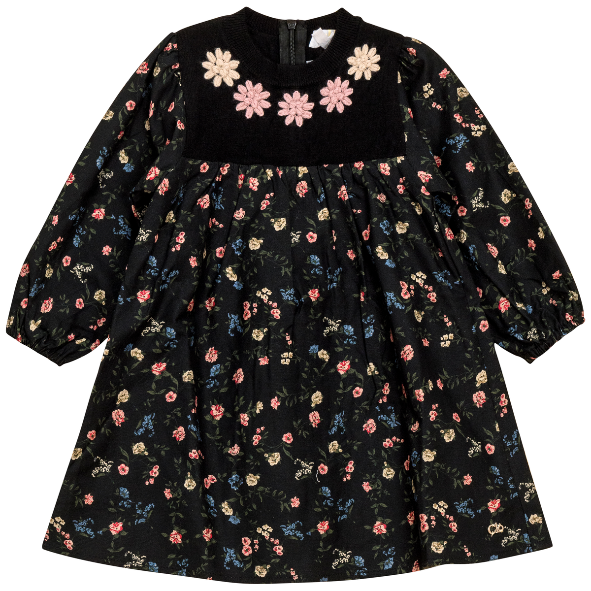 Flower Print Embroidered Dress in Black by Clô