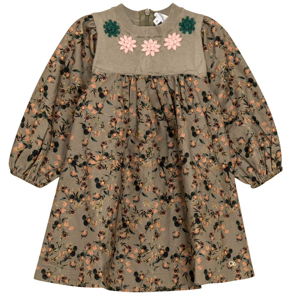 Flower Print Embroidered Dress in Olive by Clô