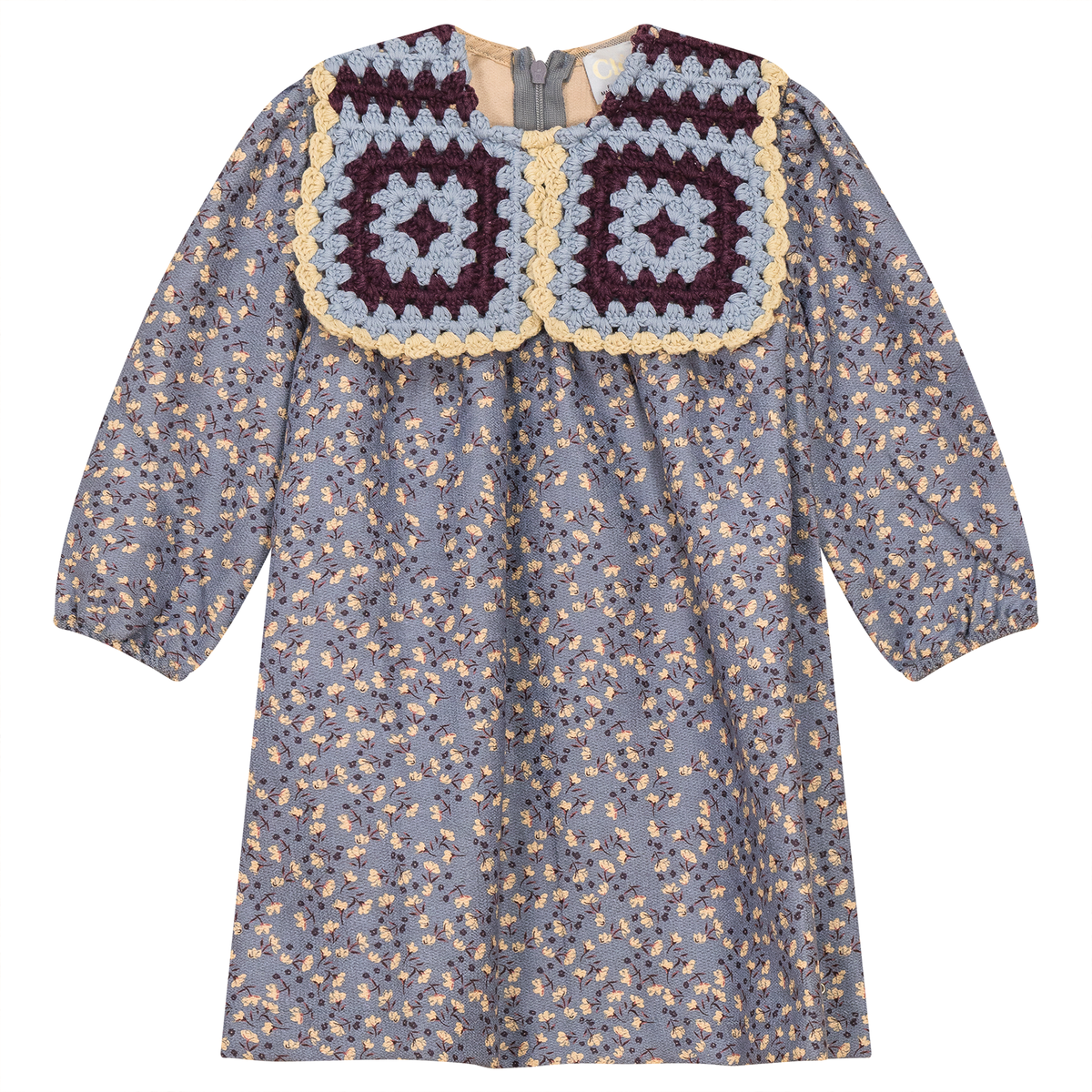 Woven Suede Flower Print Dress in Blue Grey by Clô