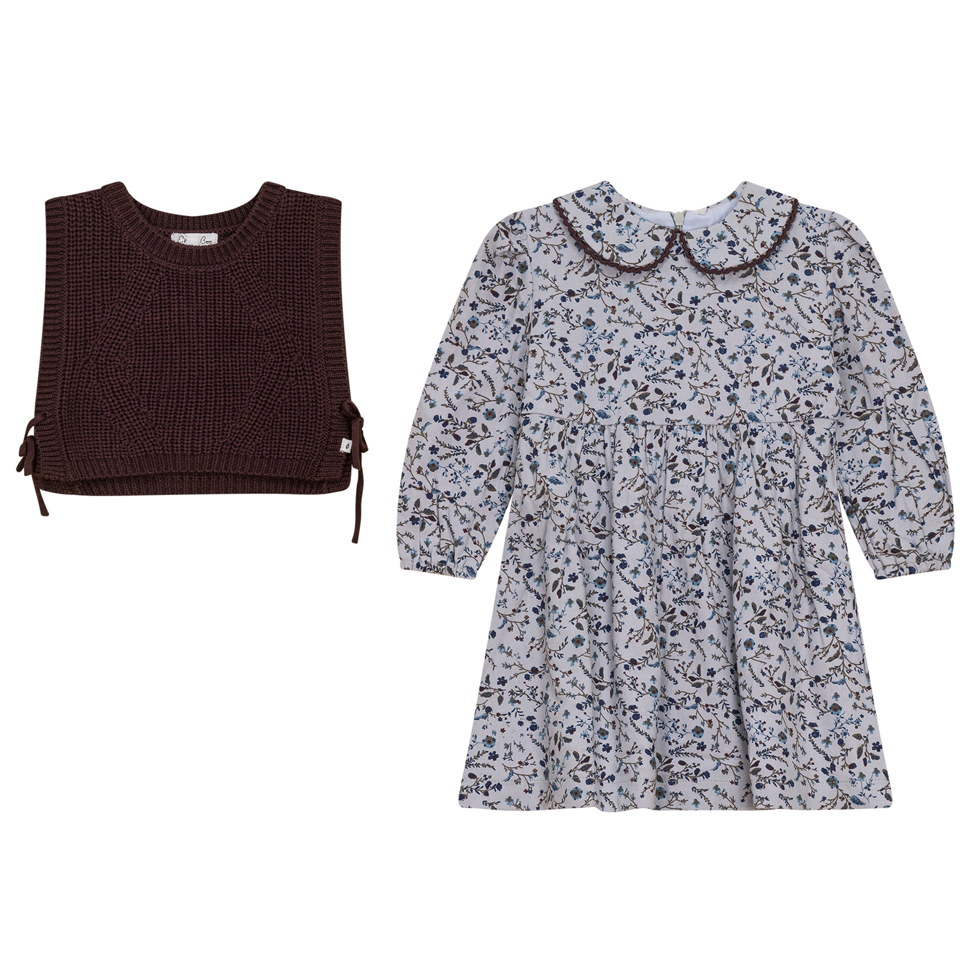 Woven Flower Print Dress with Vest in Blue Grey by Elle & Boo