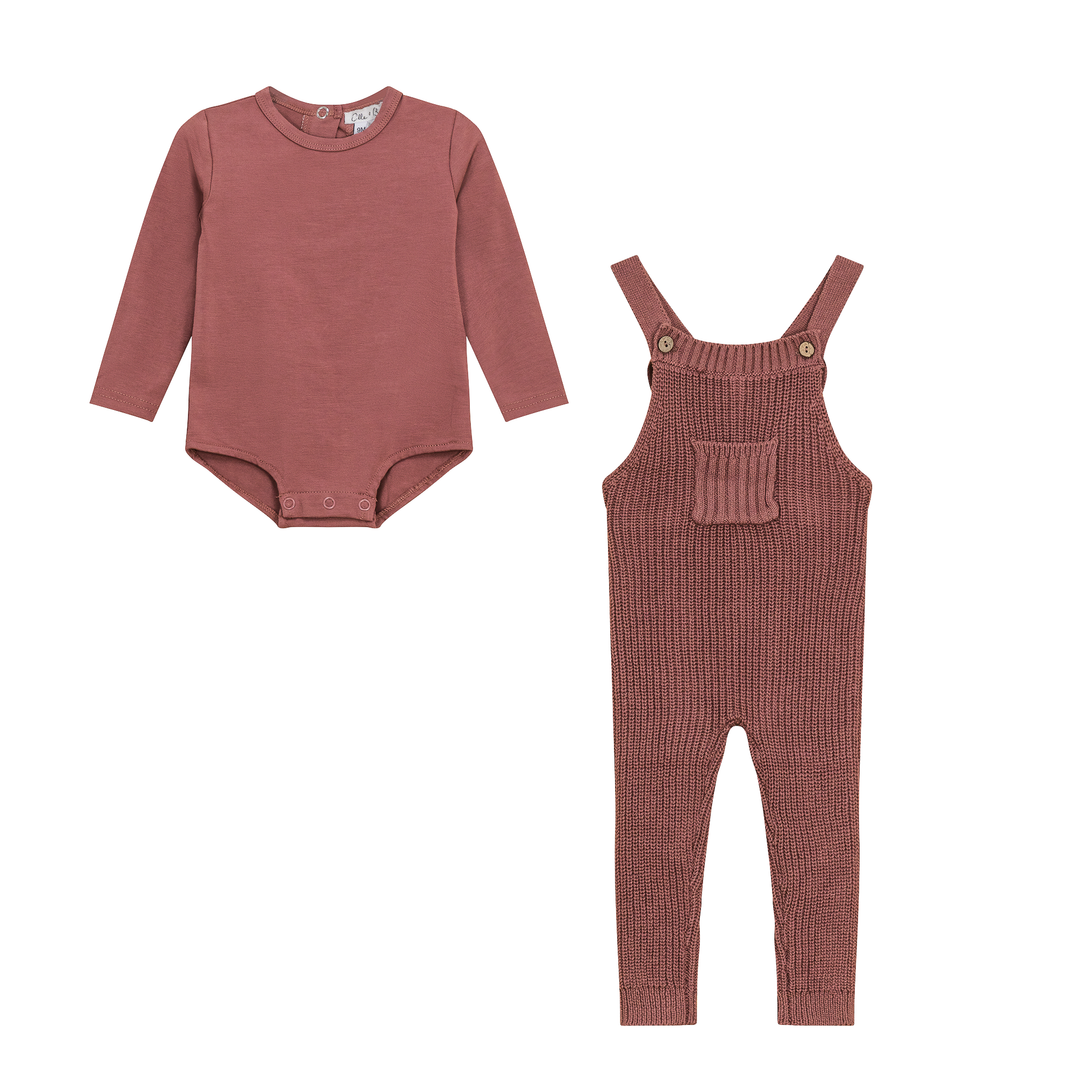 Overall Knit Set Dark Mauve 2 pc Girls Set by {{ product_vemdor}}