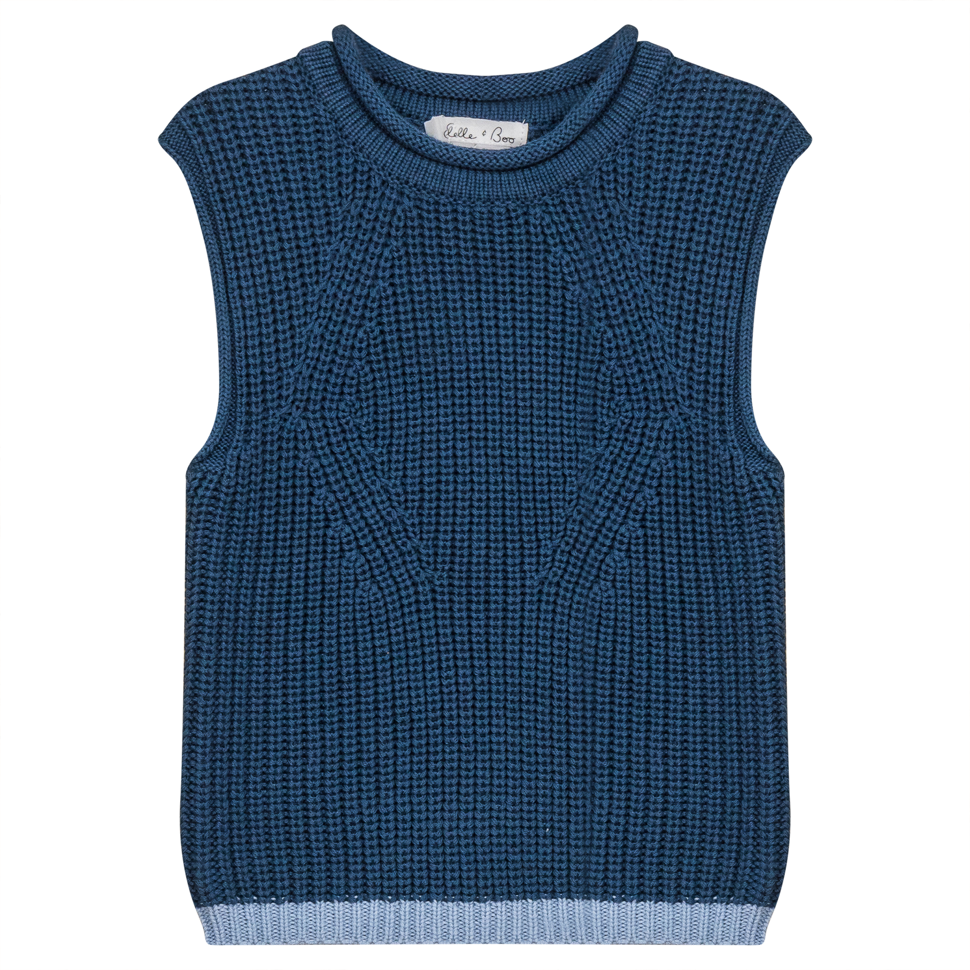 Knit Vest with Fennel Neck in Oxford Blue by Elle & Boo