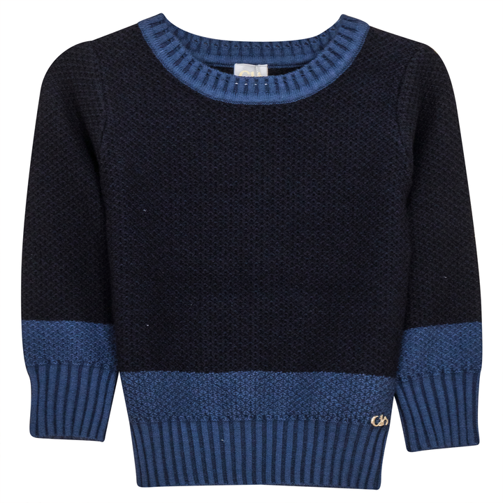 2 Tone Textured Knit Sweater Dark Navy Indigo Boys Pullover by {{ product_vemdor}}