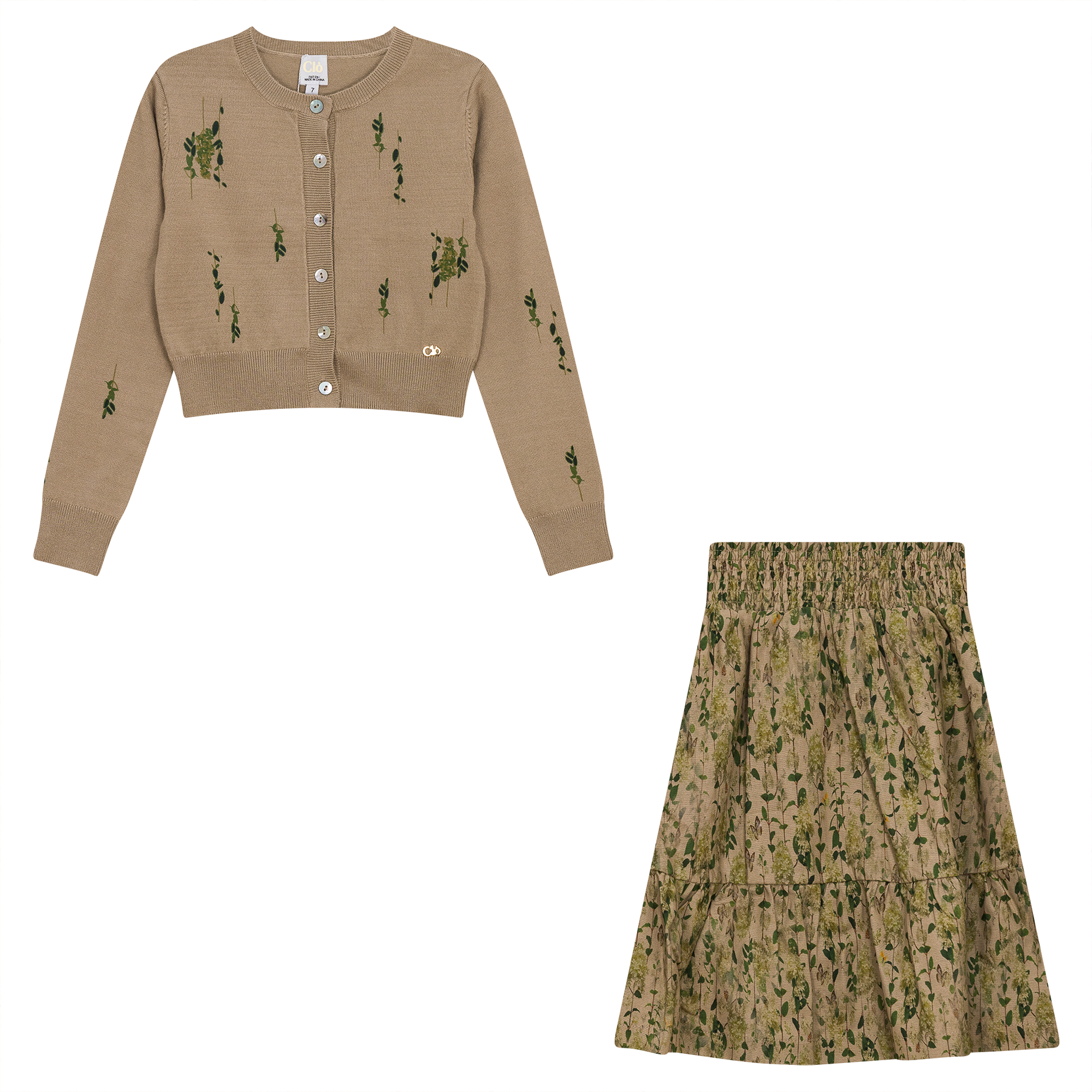 Woven Flower Print 2Pc Set in Green by Clô