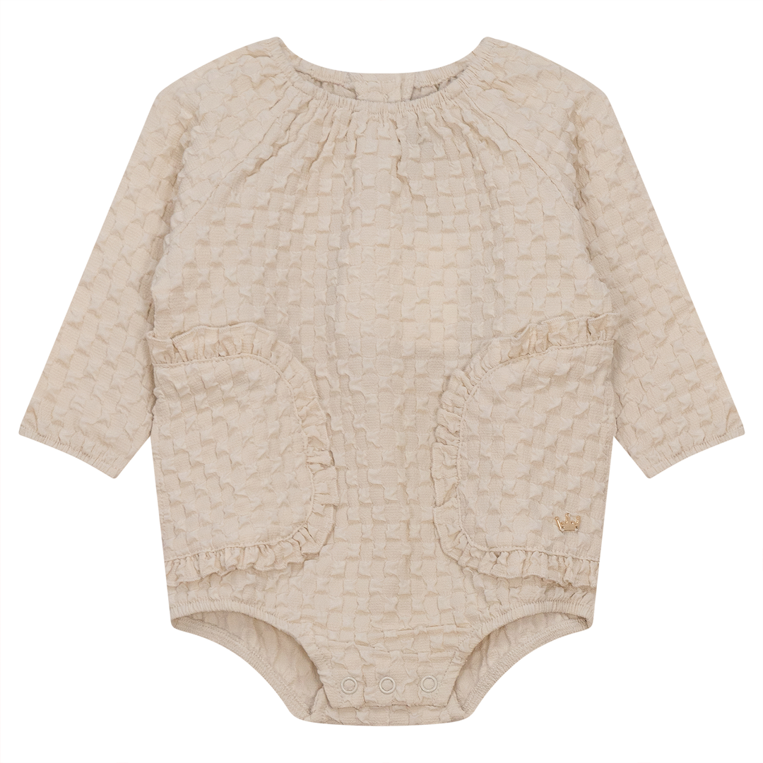 Puff Textured Woven Bubble Cream Girls Overall by {{ product_vemdor}}