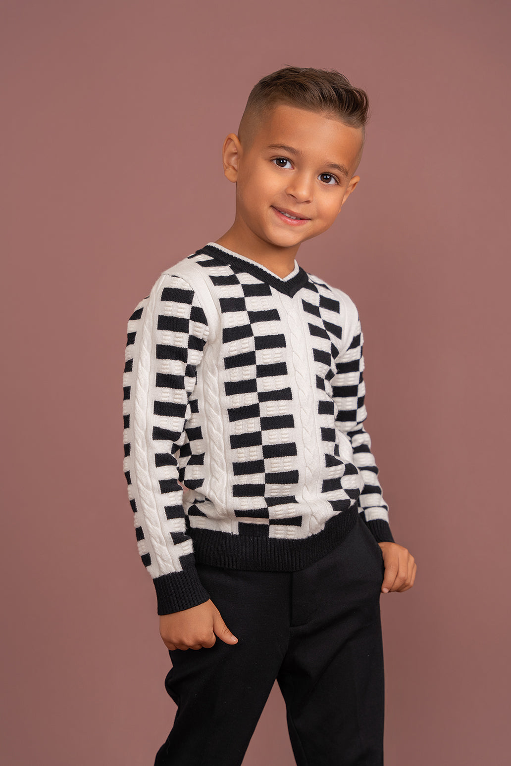 Textured KNit V-Neck Sweater in by Charlotte & George