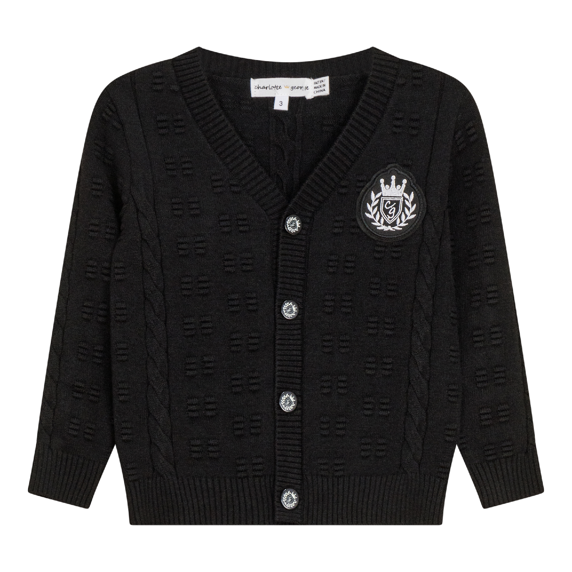 Cable Knit Cardigan in Black by Charlotte & George