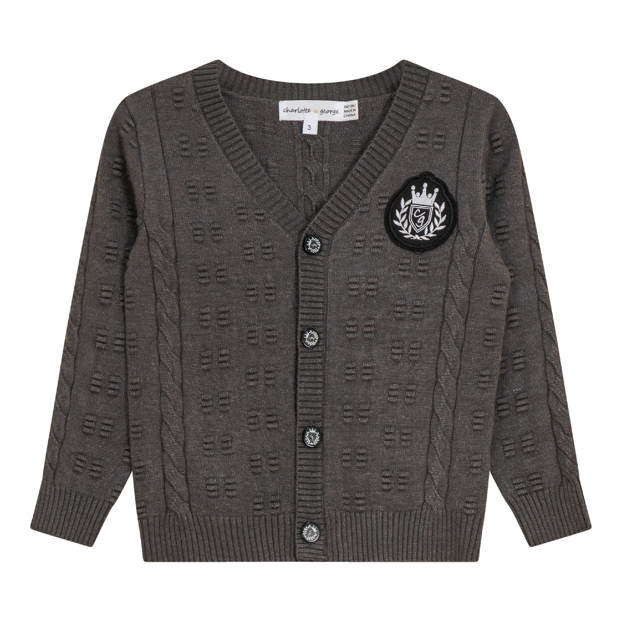 Cable Knit Cardigan in Medium Grey Mix by Charlotte & George