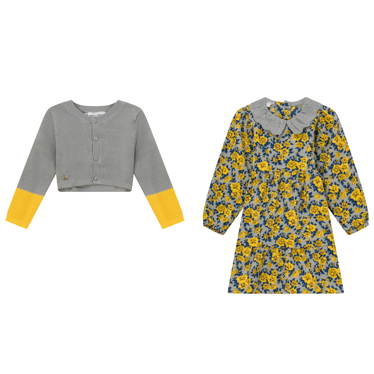 Floral Knit Dress 2Pc Set in Dijon Floral Blue Grey by Charlotte & George
