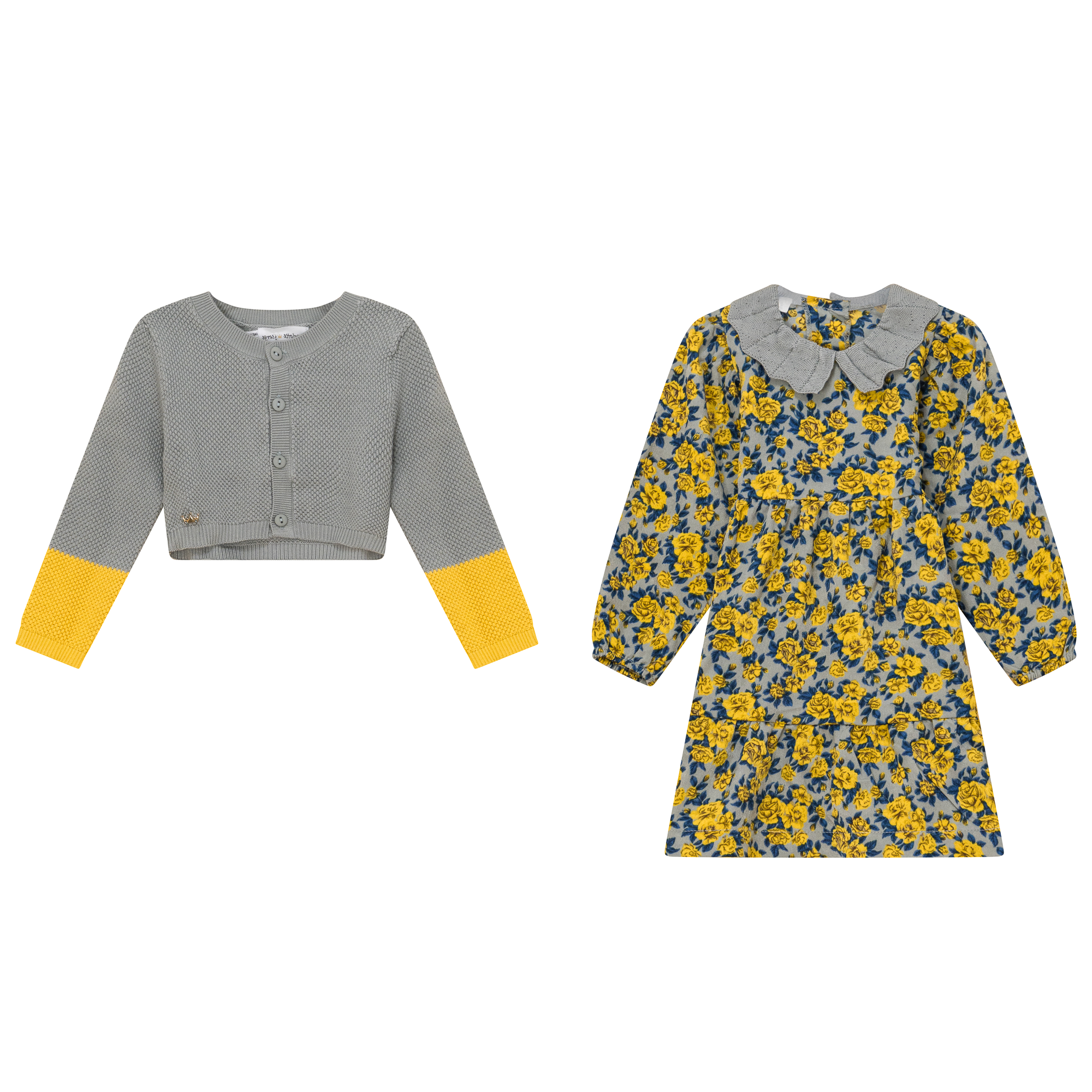 Floral Knit Dress 2Pc Set in Dijon Floral Blue Grey by Charlotte & George