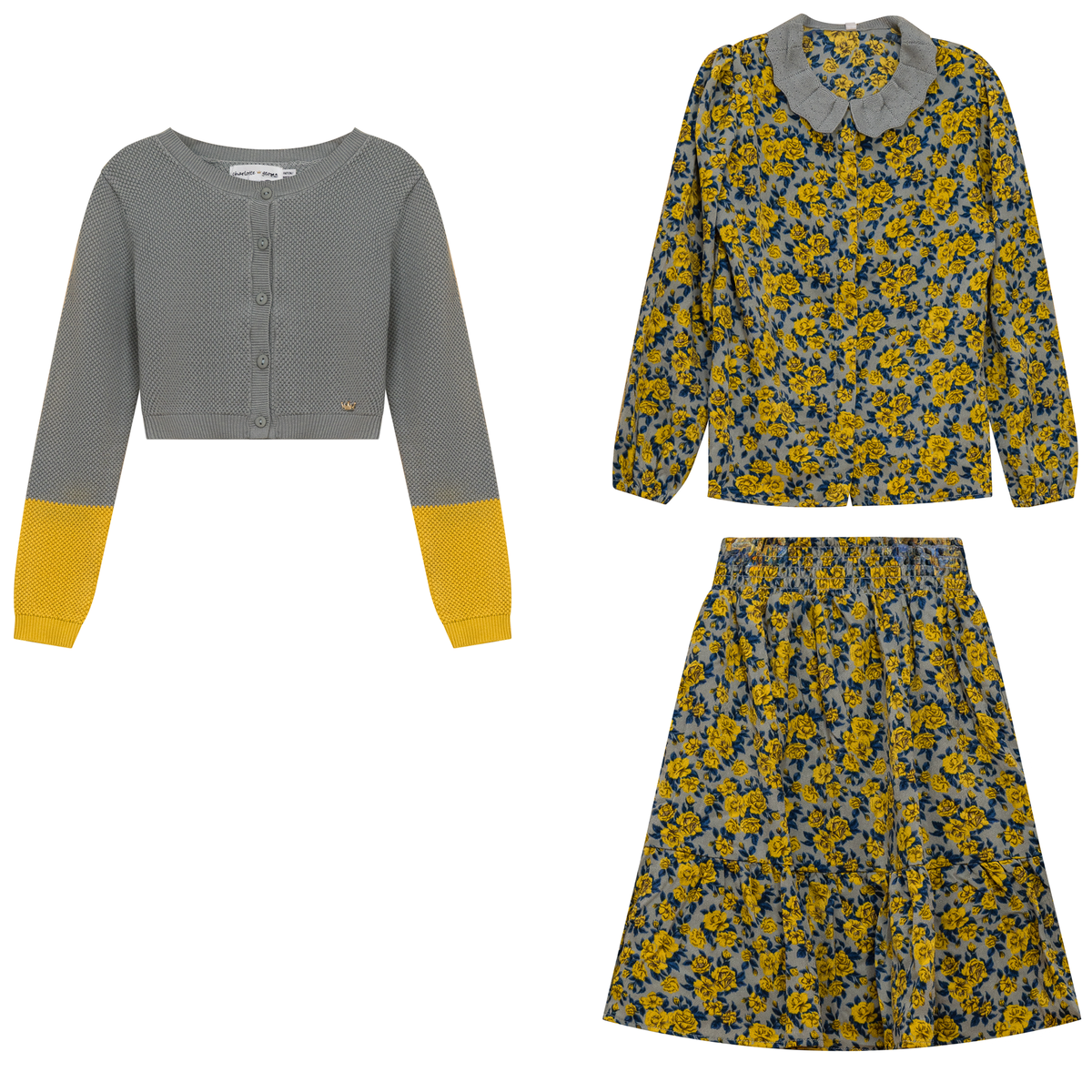 Floral Knit 3Pc Set in Dijon Floral Blue Grey by Charlotte & George