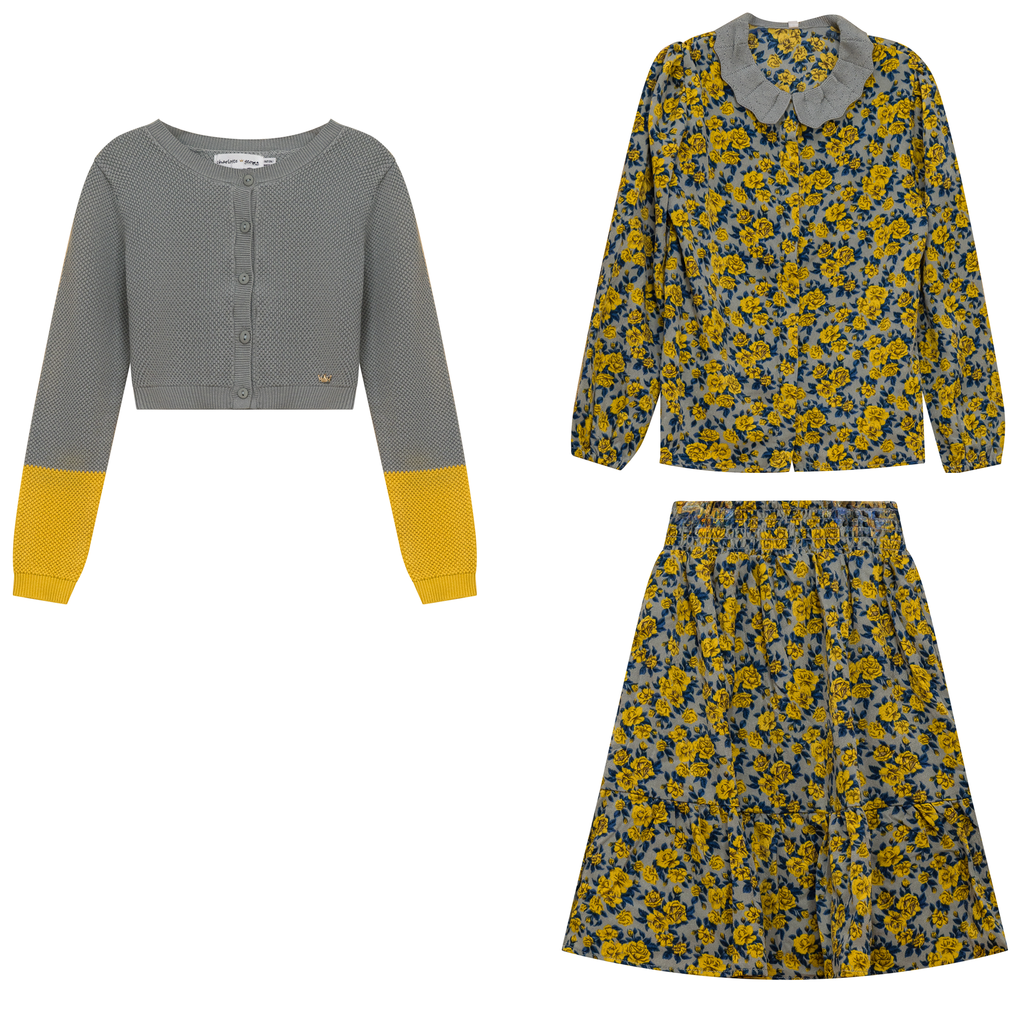 Floral Knit 3Pc Set in Dijon Floral Blue Grey by Charlotte & George